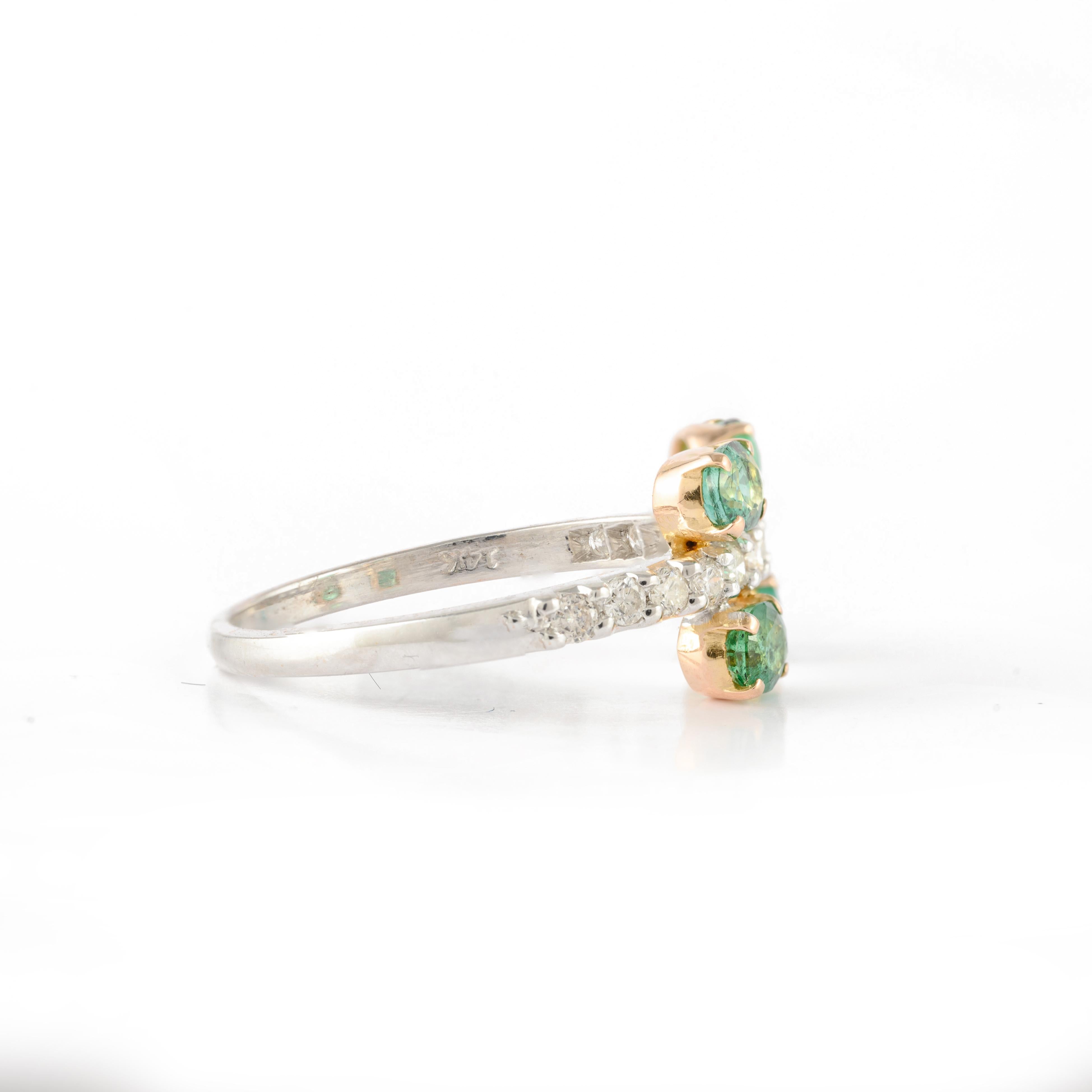 For Sale:  Delicate Diamond and Oval Cut Emerald Ring in Solid 14K Solid White Gold 5