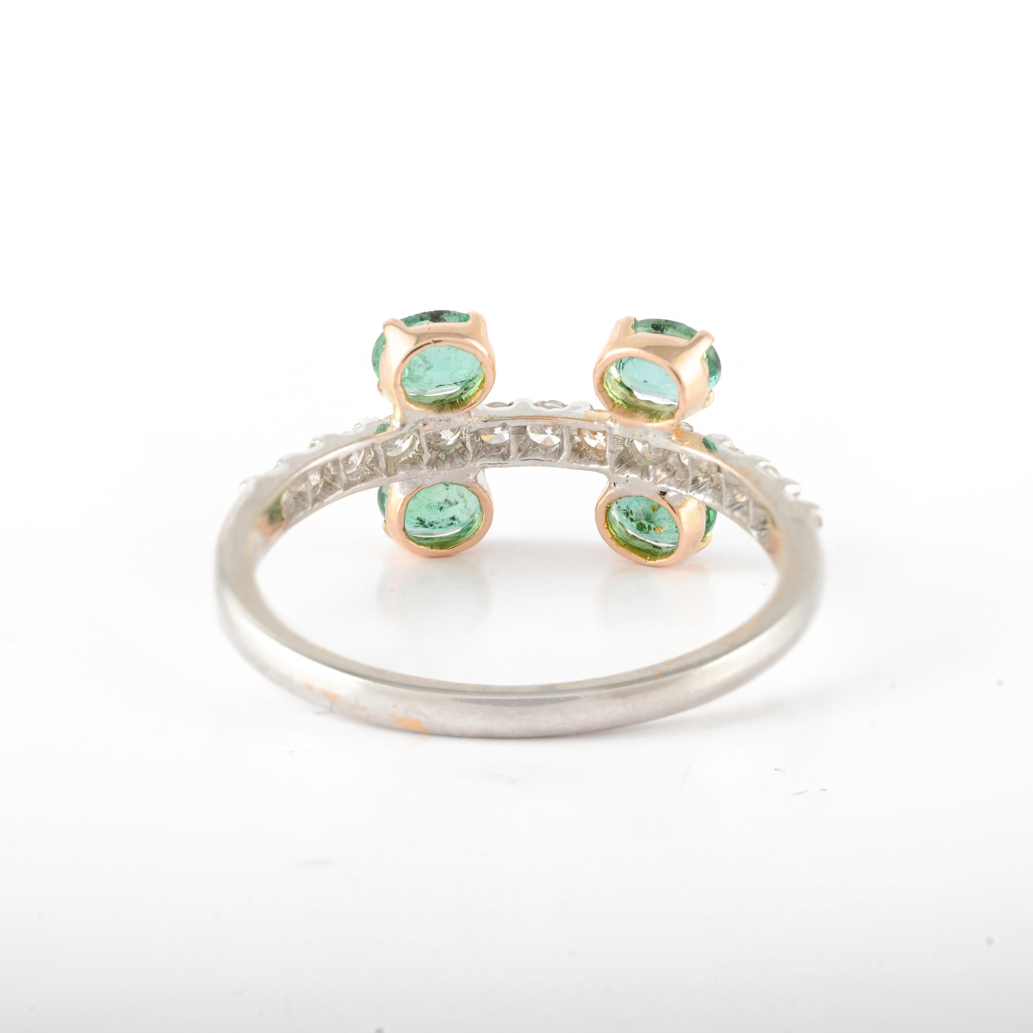 Im Angebot: Zarter Ring mit Diamant und Smaragd im Ovalschliff aus massivem 14-karätigem Weißgold () 7