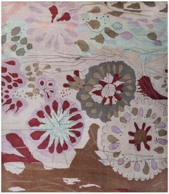 Exquisite Oversized Modern Abstract Silk Rug In Taupe "Dhalia"