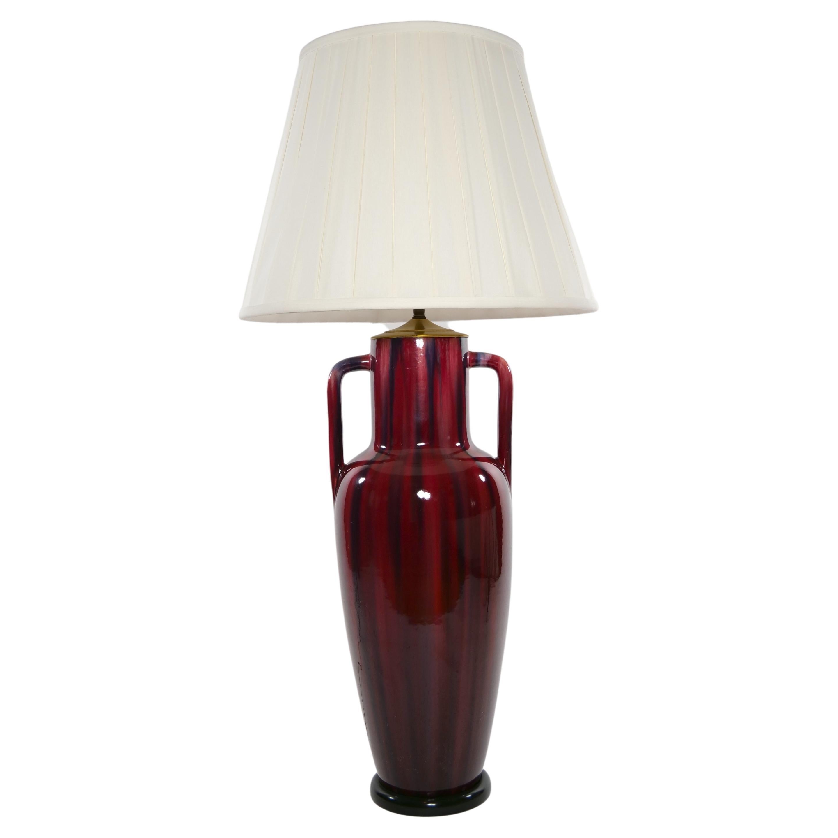 Exquisite Pair Flambé Porcelain / Black Wood Table Lamp For Sale 1