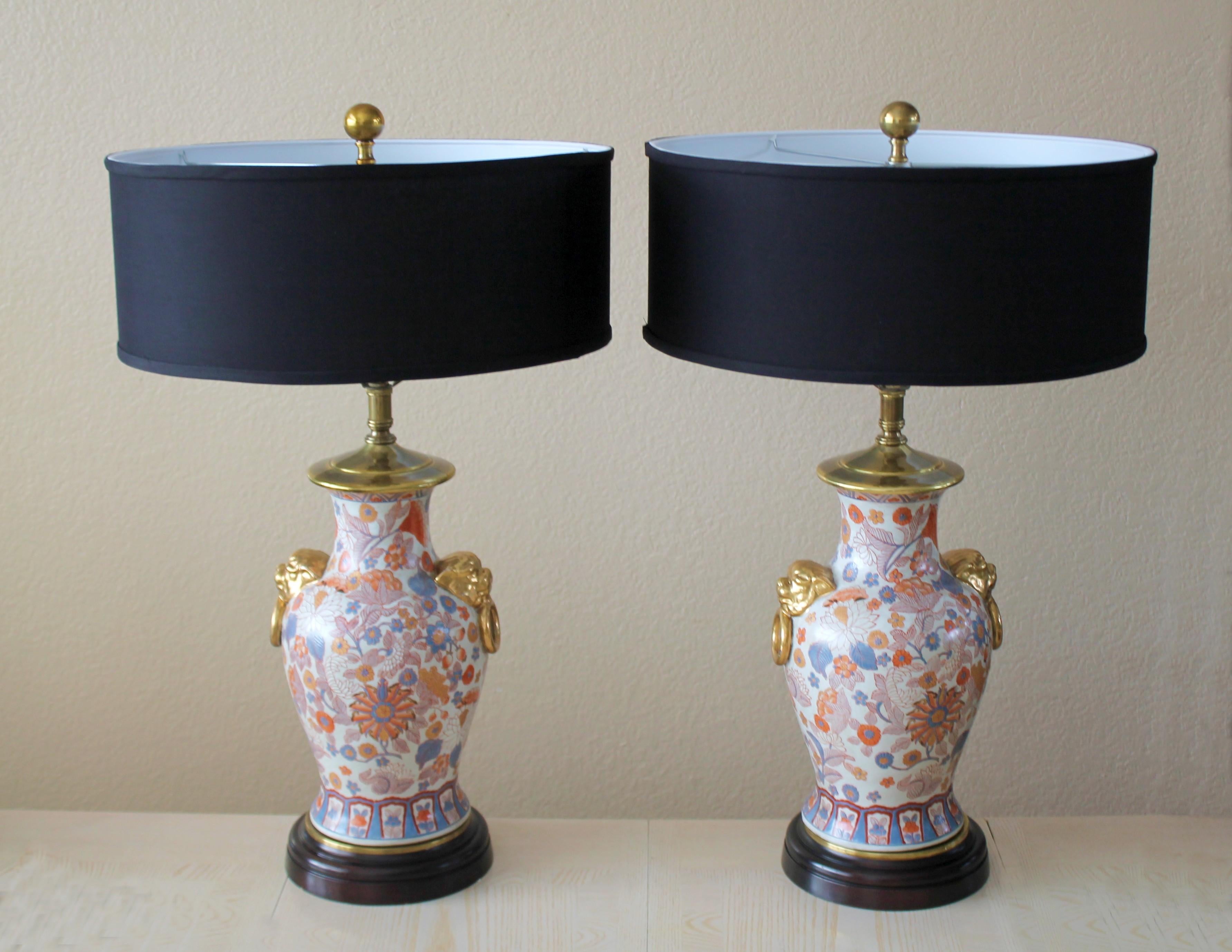 American Exquisite Pair! Frederick Cooper Chinoiserie Ormolu Table Lamps! Brass Porcelain For Sale