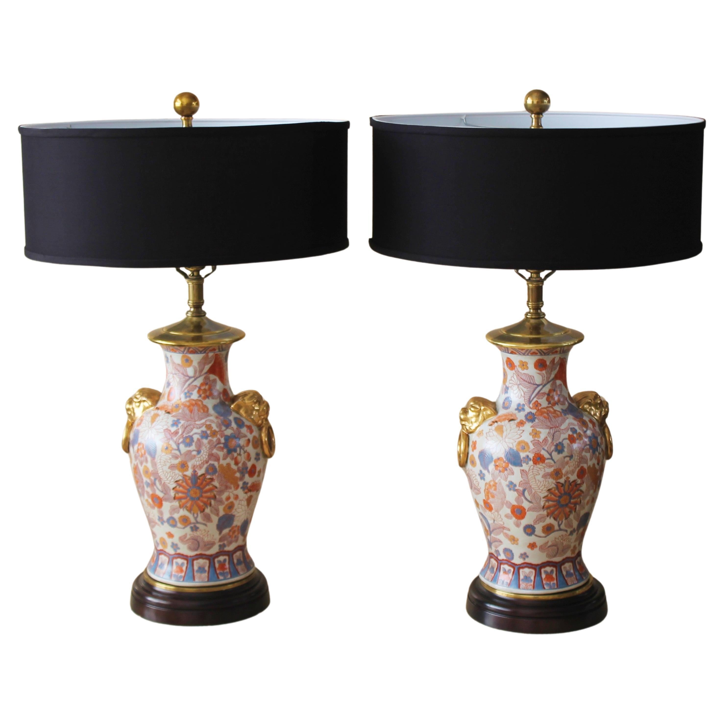 Exquisites Paar! Frederick Cooper Chinoiserie-Tischlampen aus Goldbronze! Messing mit Porzellan