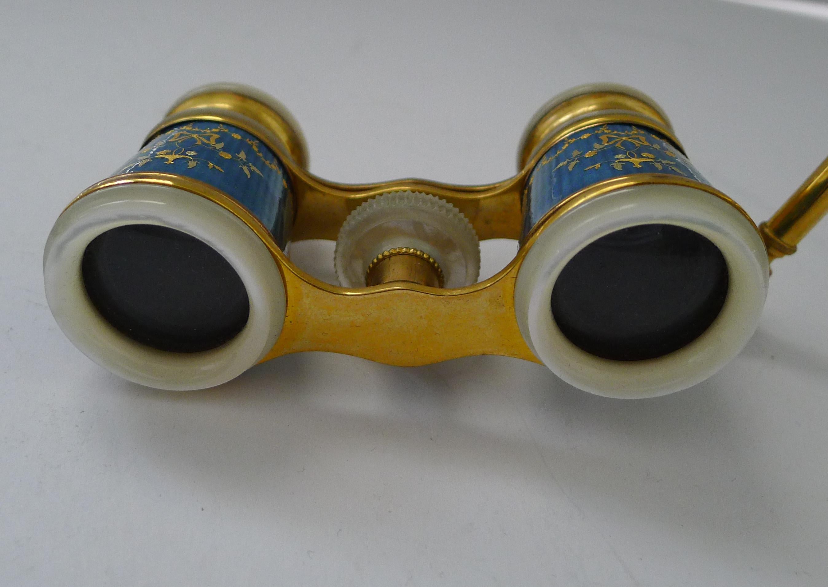 Doré Exquisite Pair French Enamel Opera Glasses c.1920 en vente