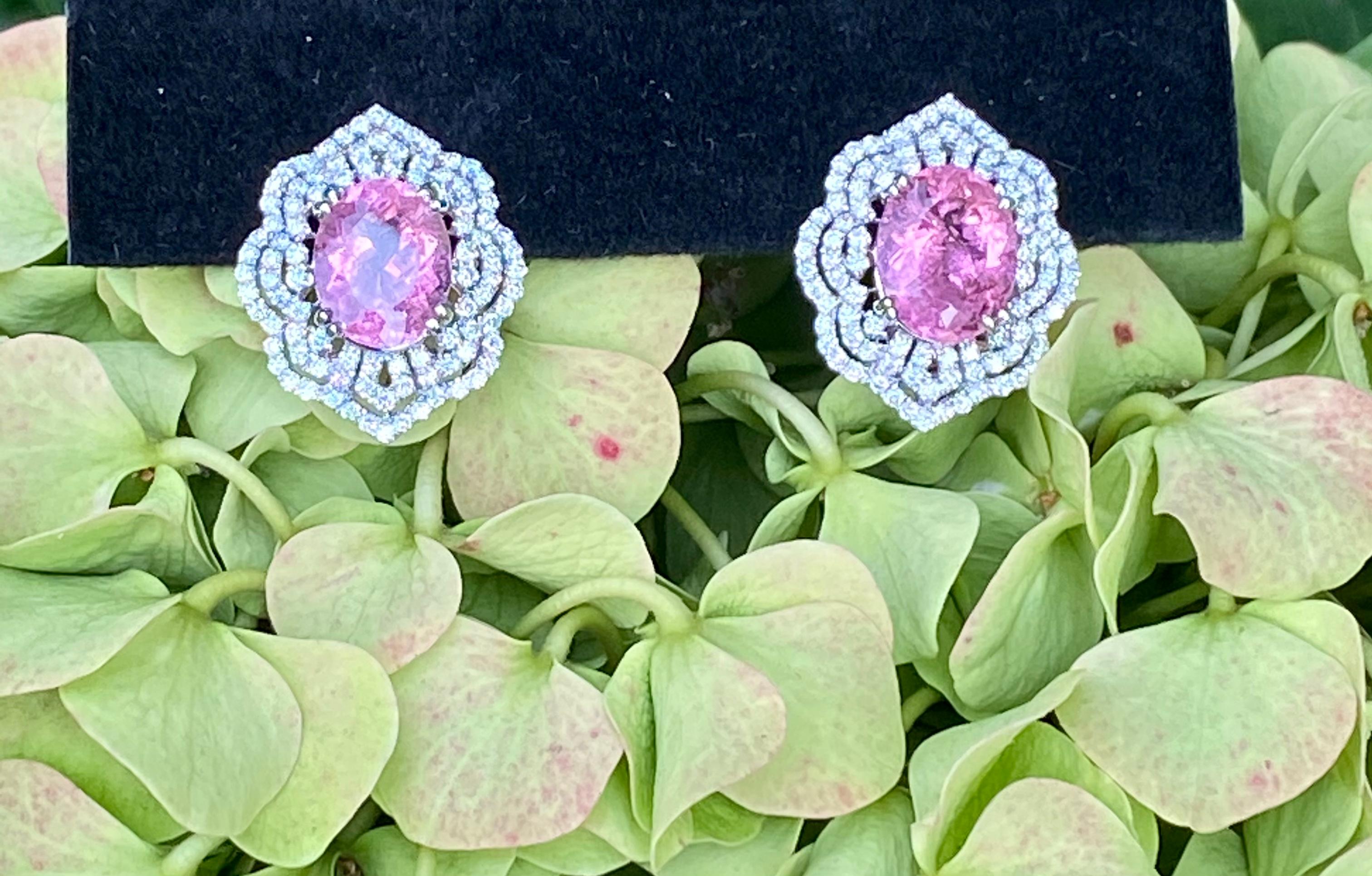 Exquisite Pair of 13 Carat Pink Tourmaline and Diamond 18K White Gold Earrings 1