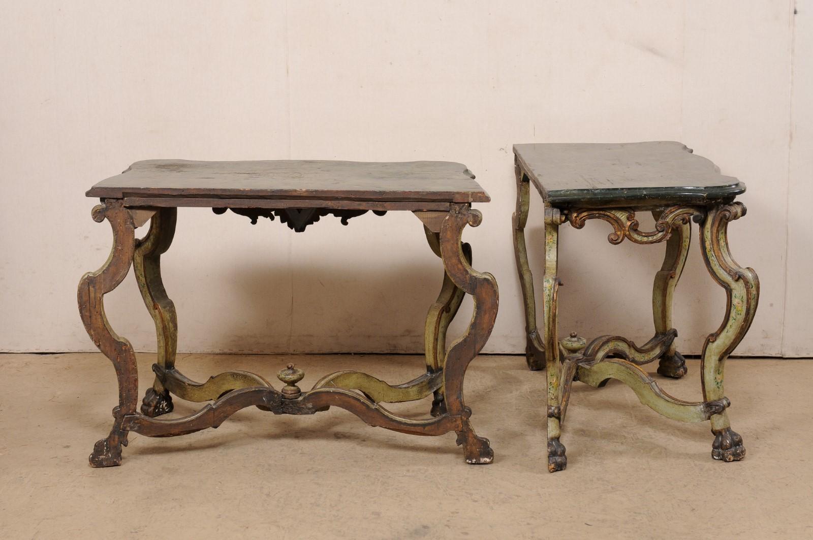 Exquisite Pair of 18th C. Italian Venetian Carved & Painted Wood Console Tables For Sale 4