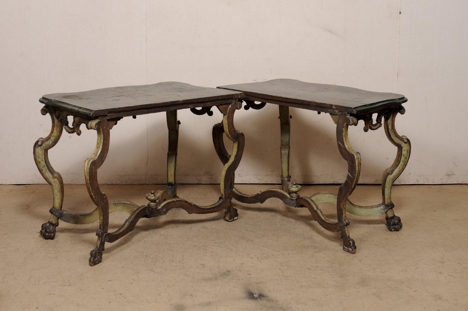 Exquisite Pair of 18th C. Italian Venetian Carved & Painted Wood Console Tables For Sale 5