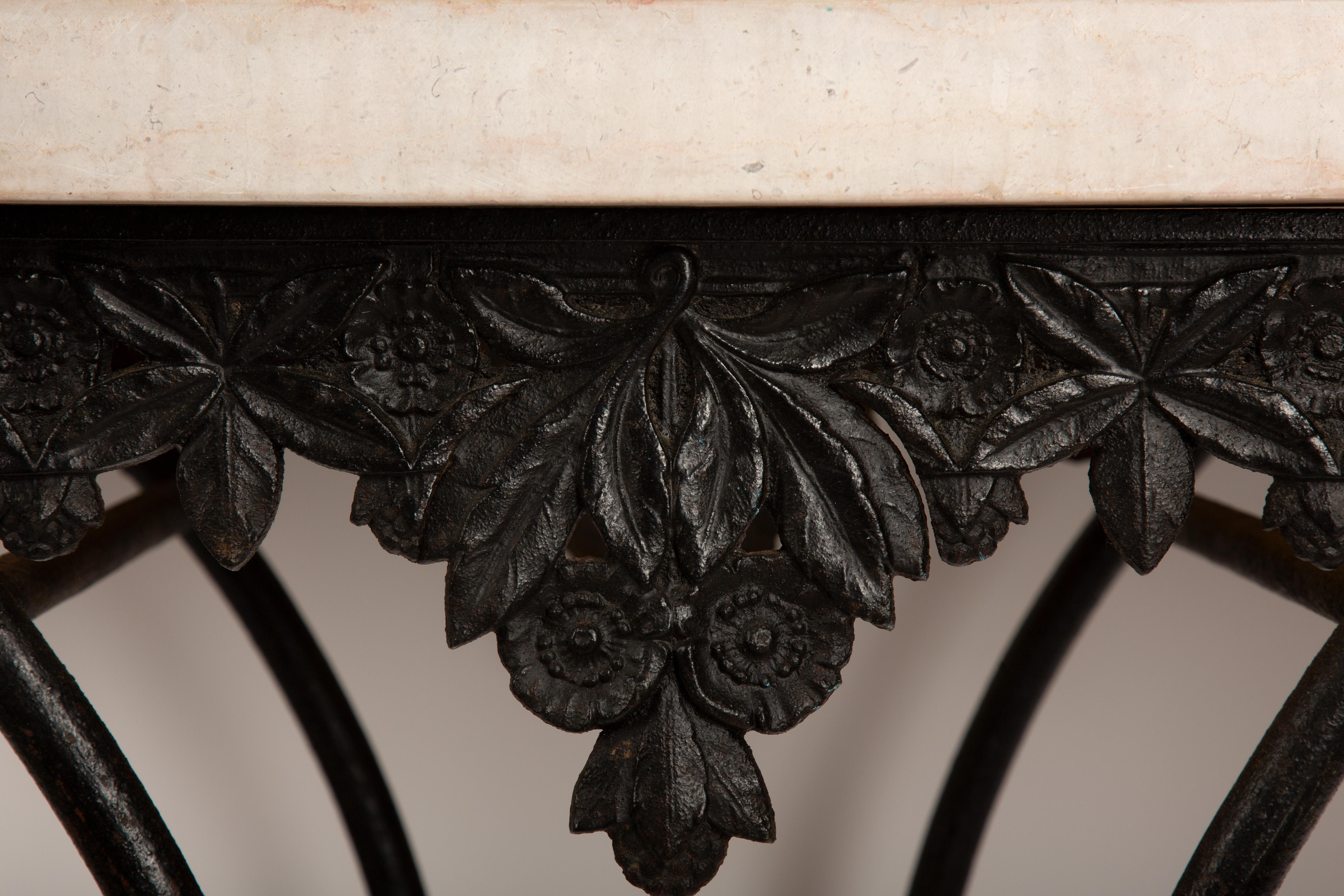 Napoleon III Exquisite Pair of 19th Cast Iron Baker’s Tables with Contemporary Marble Tops