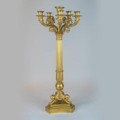 Exquisite Pair of 19th Century Six-light Gilt Bronze Empire Candelabras