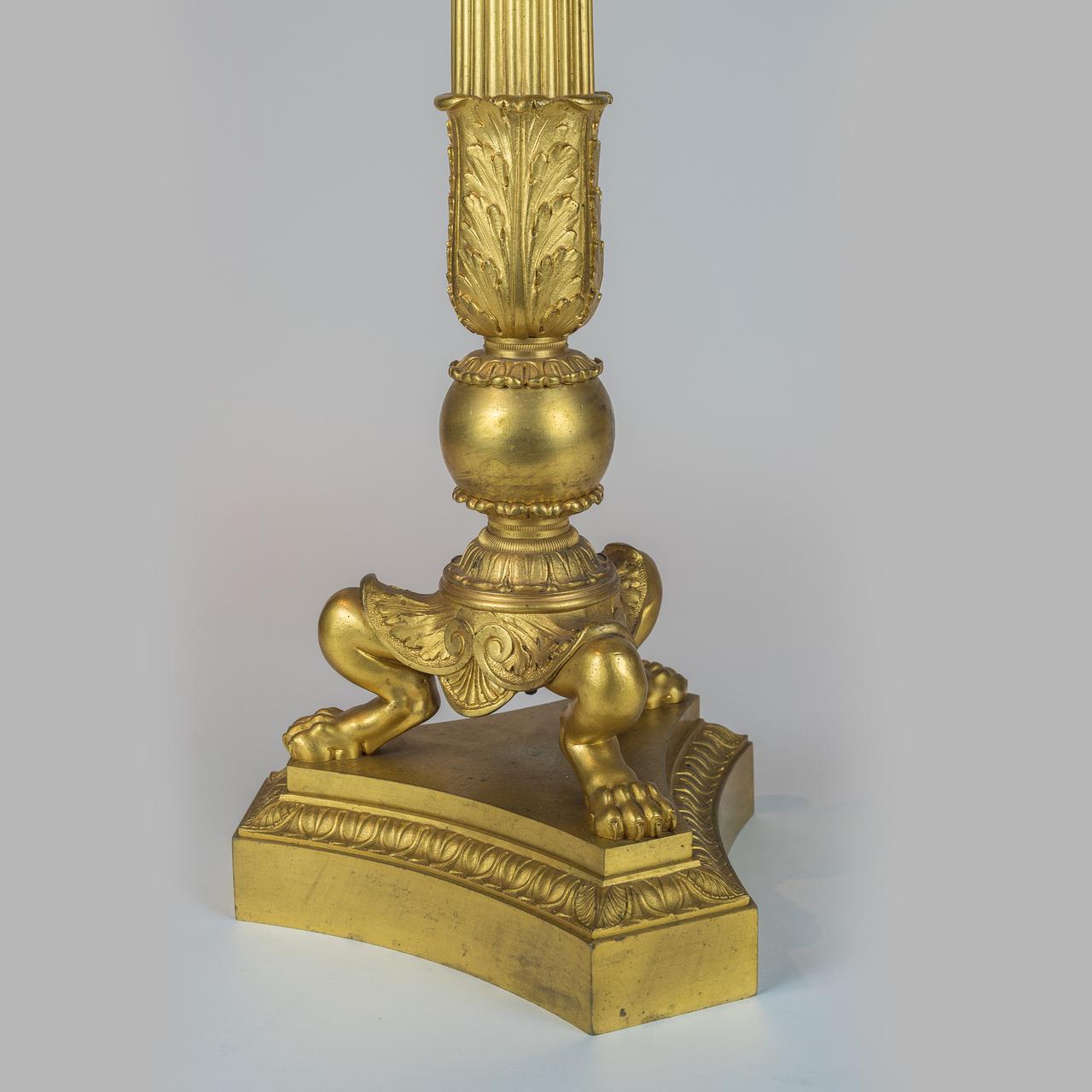 Exquisite Pair of 19th Century Six-light Gilt Bronze Empire Candelabras In Good Condition For Sale In New York, NY