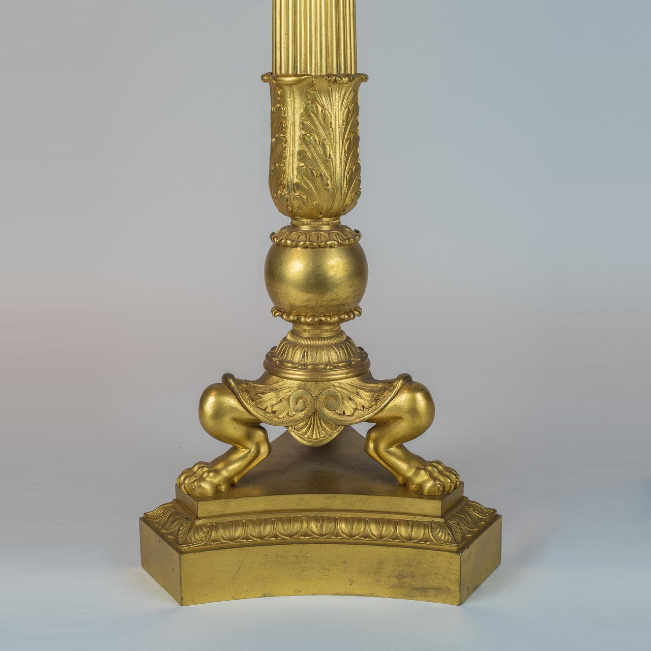 Exquisite Pair of 19th Century Six-light Gilt Bronze Empire Candelabras For Sale 1