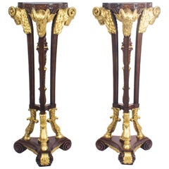 Retro Exquisite Pair of Adam Revival Mahogany Giltwood Pedestals Torcheres