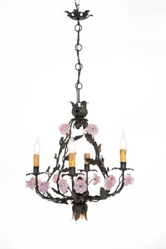 Exquisite pair of antique  20th century Italian chandeliers with glass flowers