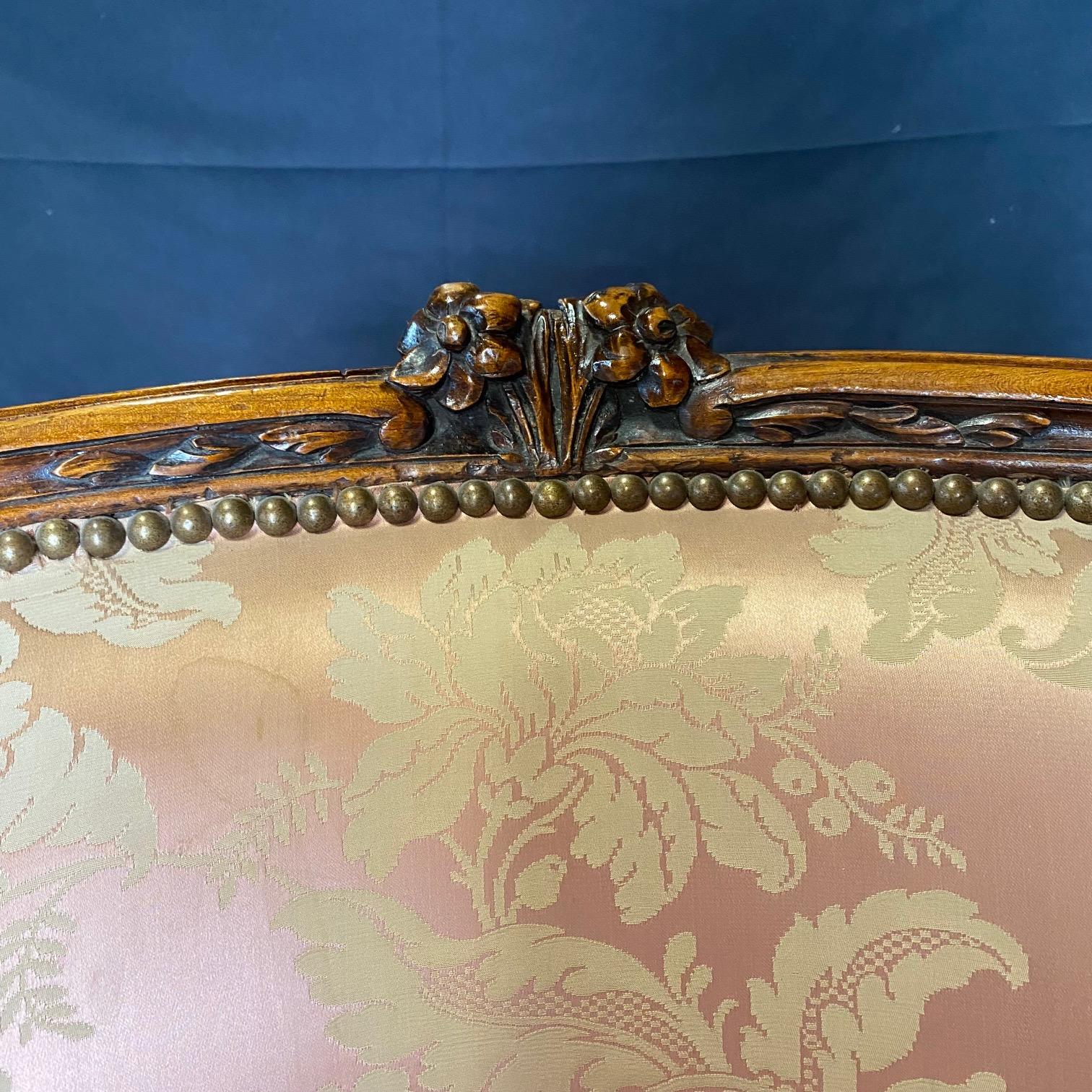 Exquisite Pair of Antique Louis XV Carved Walnut Bergere Chairs or Club Chairs  For Sale 4
