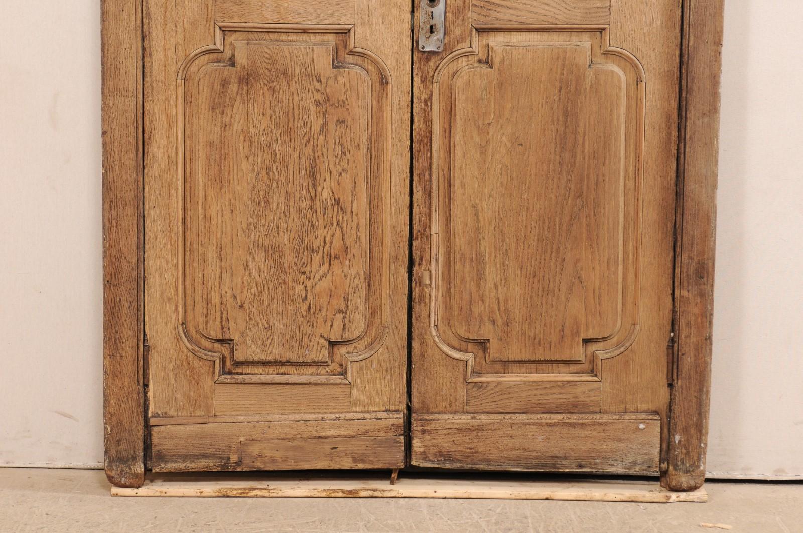 Spanish Colonial Exquisite Pair of Arched 19th Century Spanish Carved Wood Doors with Casing