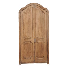 Antique Exquisite Pair of Arched 19th Century Spanish Carved Wood Doors with Casing