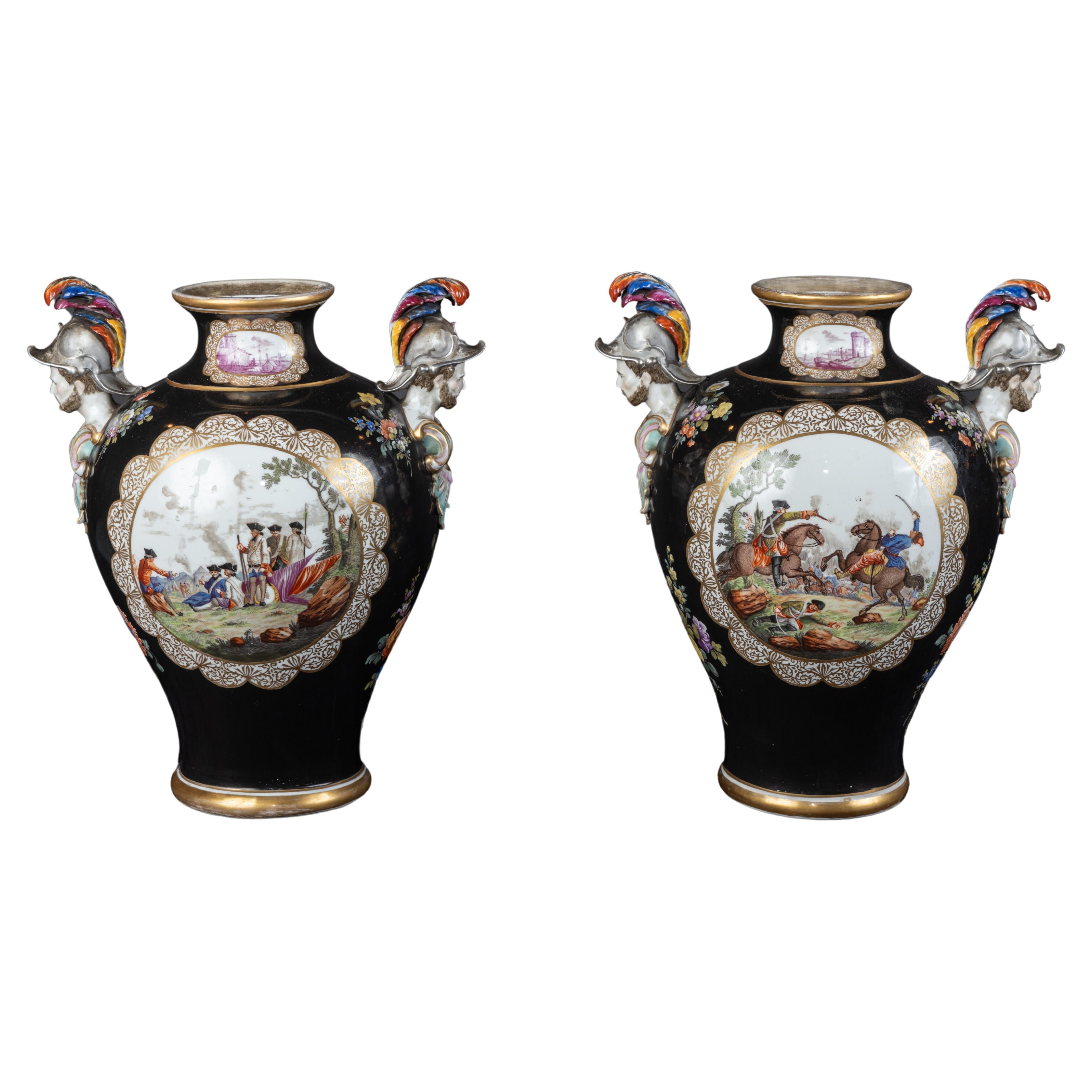 Exquisite Pair of Augustus Rex Porcelain Vases, Early 19th Century, Marked 
