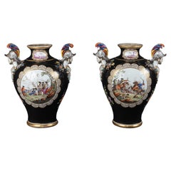 Exquisite Pair of Augustus Rex Porcelain Vases, Early 19th Century, Marked 