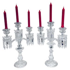 Exquisite Pair of Baccarat Crystal Six-Light Medallion Candelabras with Bobèches