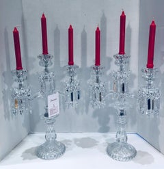 Exquisite Pair of Baccarat Crystal Six-Light Medallion Candelabras with Bobèches