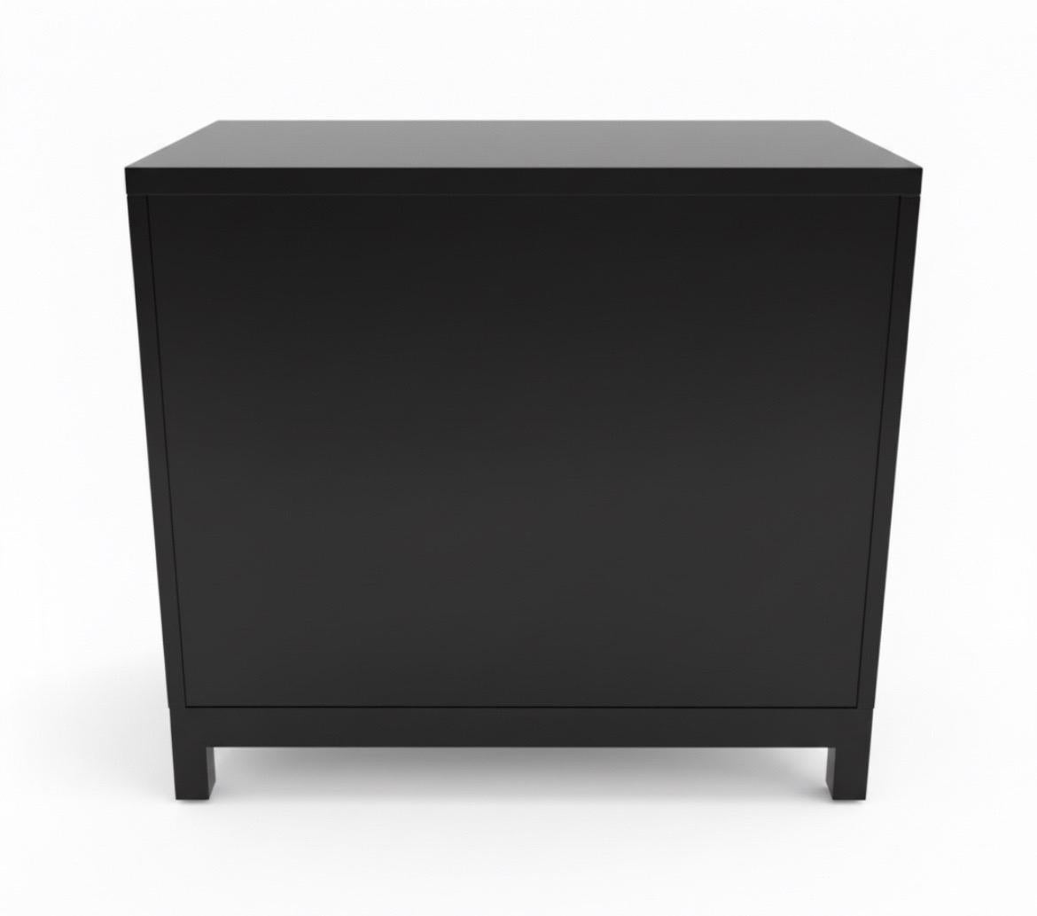 Mid-20th Century Exquisite Pair of Black Lacquer Art Deco Commodes with Tulip Pulls by Widdicomb For Sale