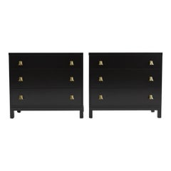 Exquisite Pair of Black Lacquer Art Deco Commodes with Tulip Pulls by Widdicomb Exquisite Pair of Black Lacquer Art Deco Commodes with Tulip Pulls by Widdicomb