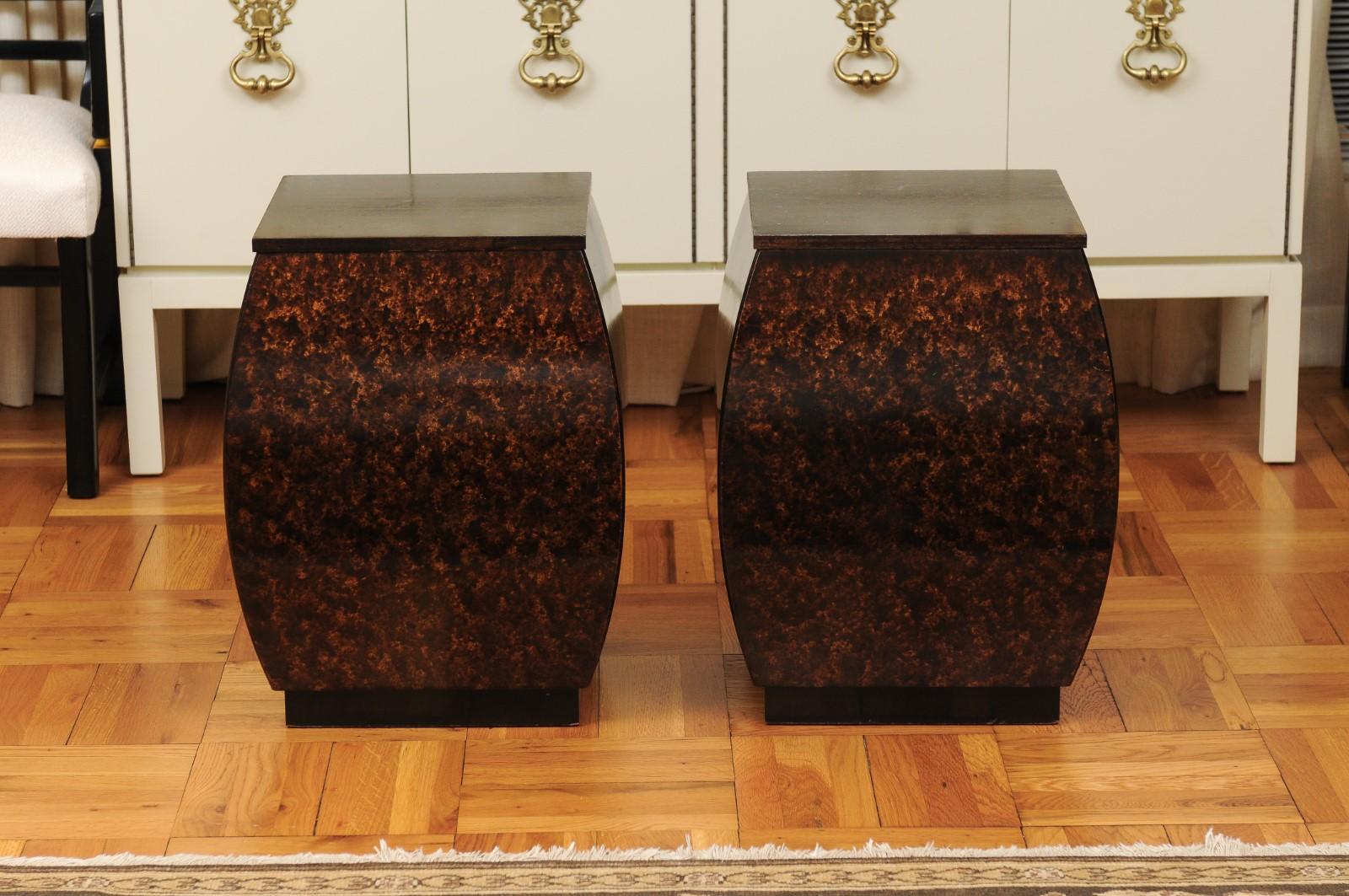 Mahogany Exquisite Pair of Bombe Small Chests by Bert England for Widdicomb, circa 1965 For Sale