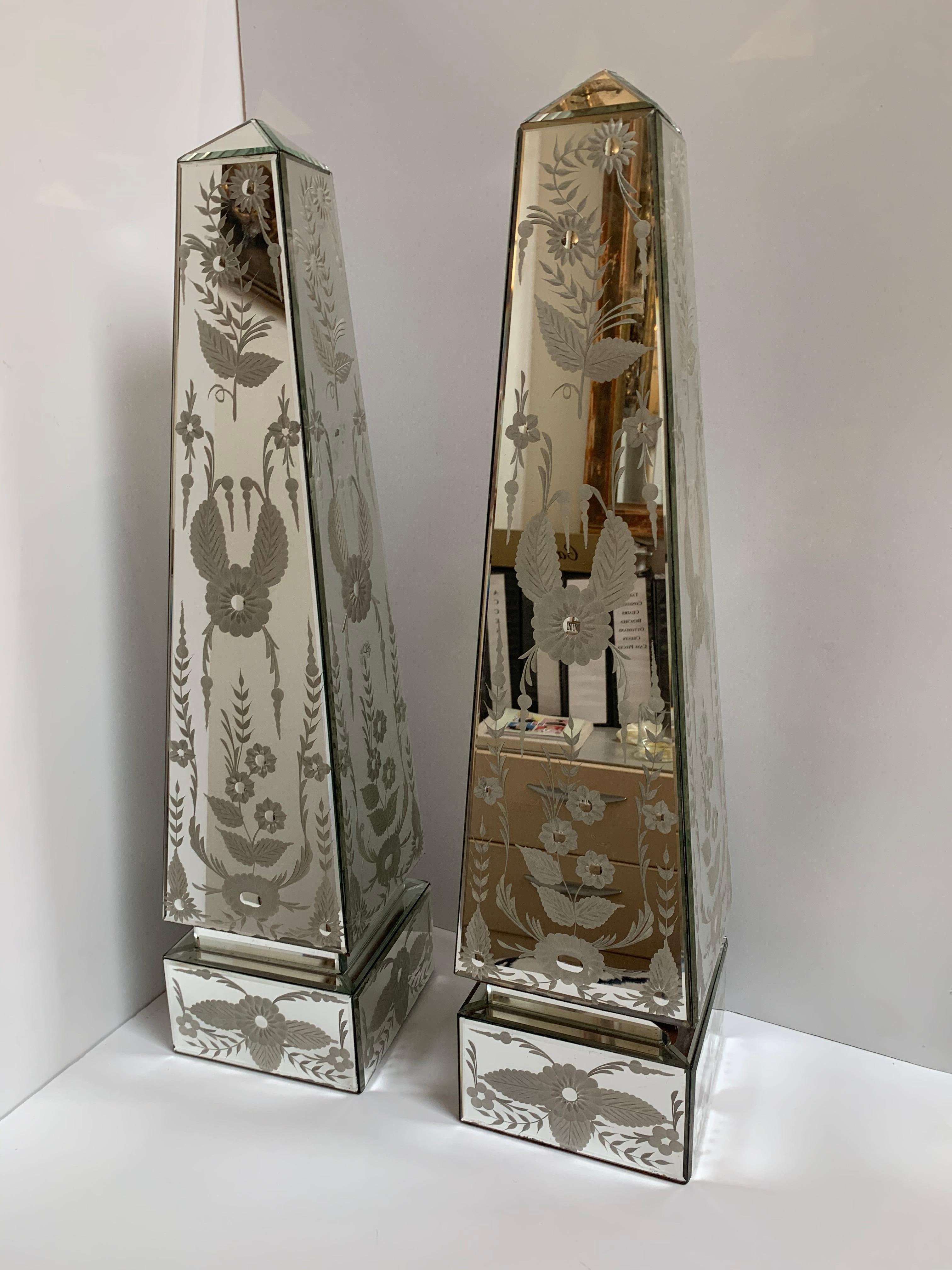 Exquisite Pair of Etched Mirrored Obelisk For Sale at 1stDibs | mirror ...