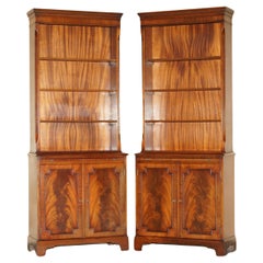 Used EXQUISITE PAIR OF FLAMED HARDWOOD LIBRARY BOOKCASES SLIP DRiNKS SERVING SHELVES