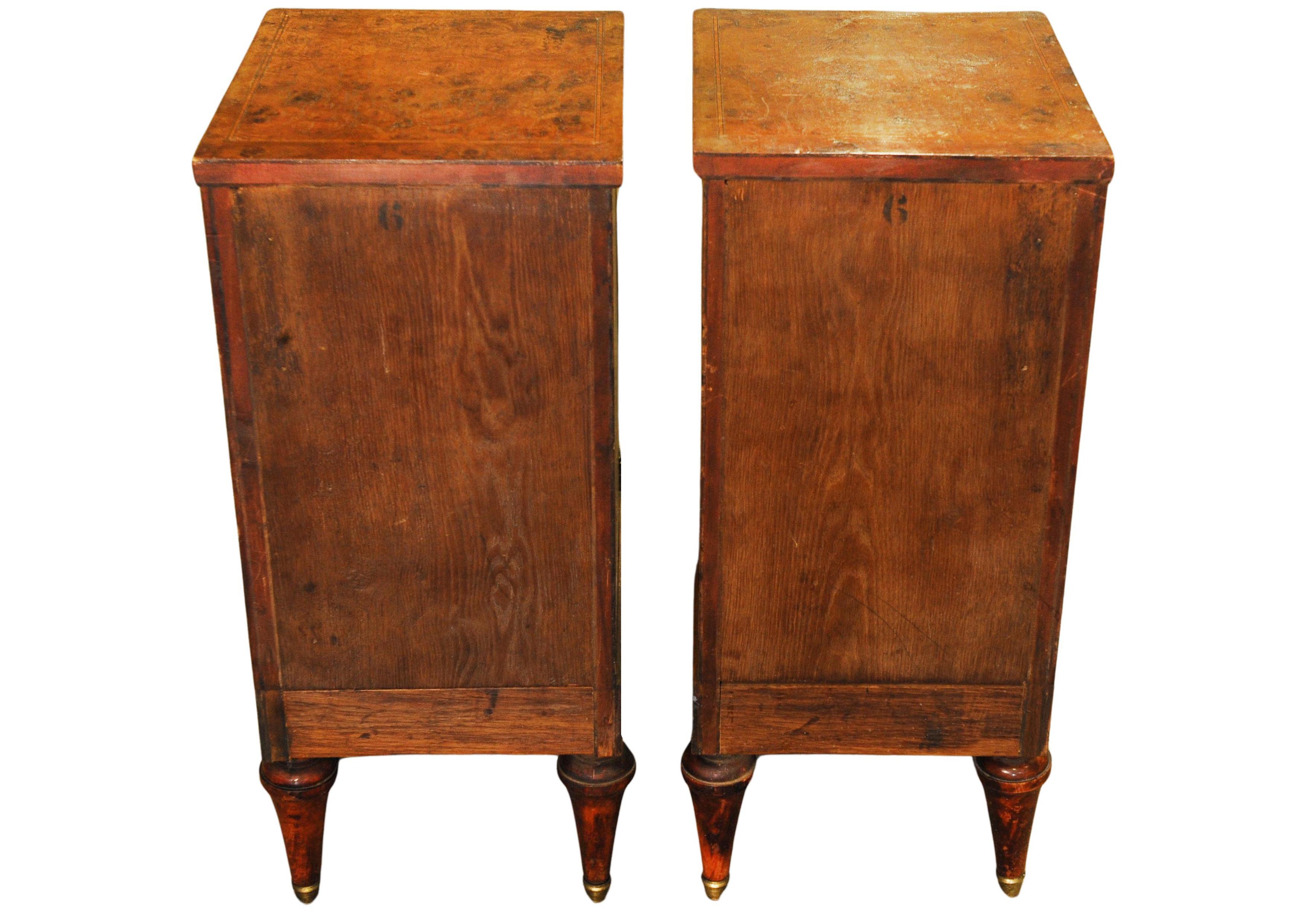 Exquisite Pair of French Empire Design Figured Walnut Three Drawer Nightstands For Sale 9