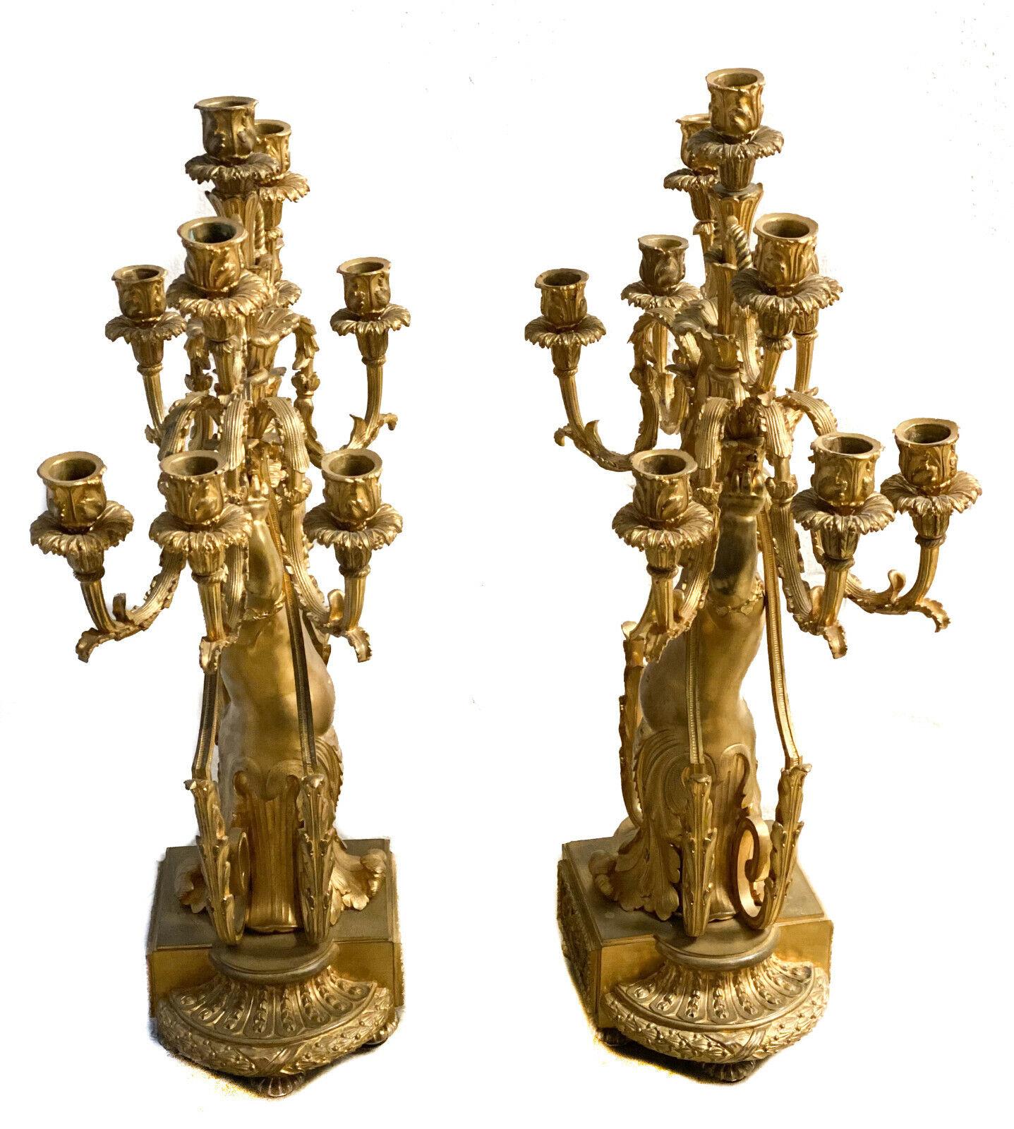 Exquisite Pair of French Gilt Bronze 9 Arm Figural Candelabras, Napoleon III In Good Condition For Sale In Gardena, CA