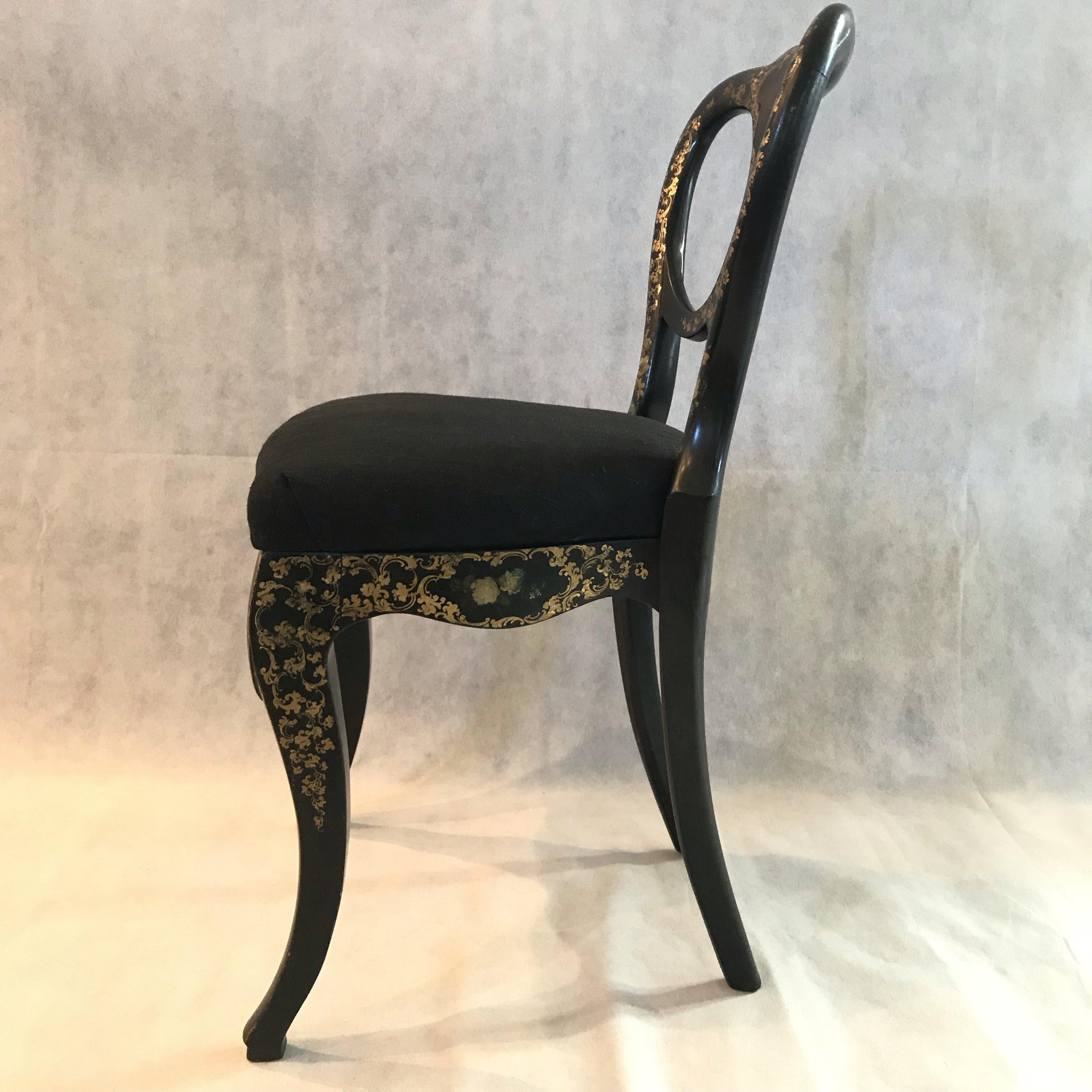 Exquisite Pair of French Hand Painted Ebony 19th Century Chairs In Good Condition In Hopewell, NJ
