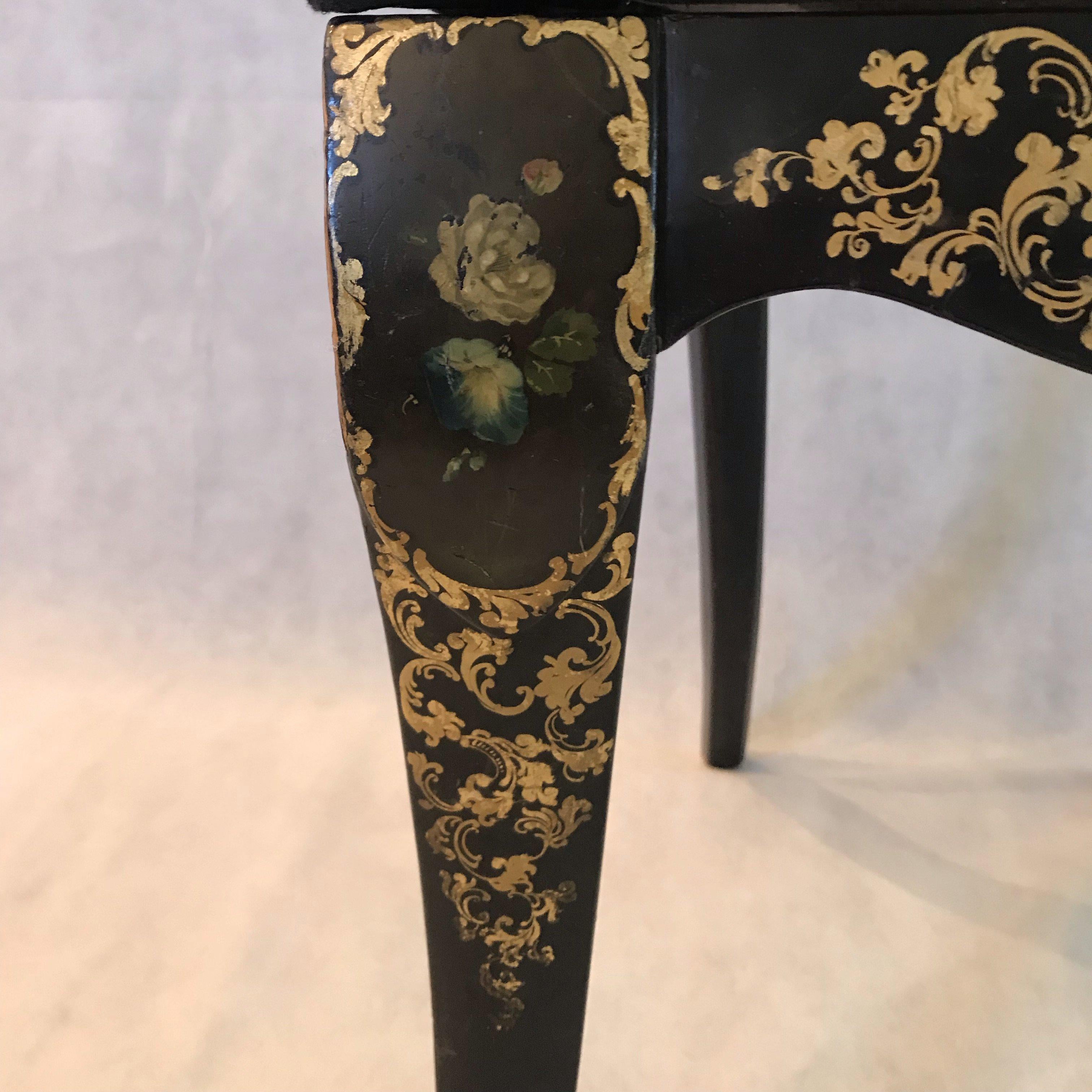 Exquisite Pair of French Hand Painted Ebony 19th Century Chairs 2