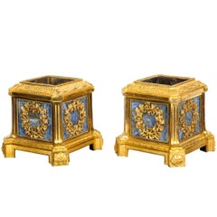 Exquisite Pair of French Ormolu and Lapis Lazuli Cachepots Planters, circa 1850