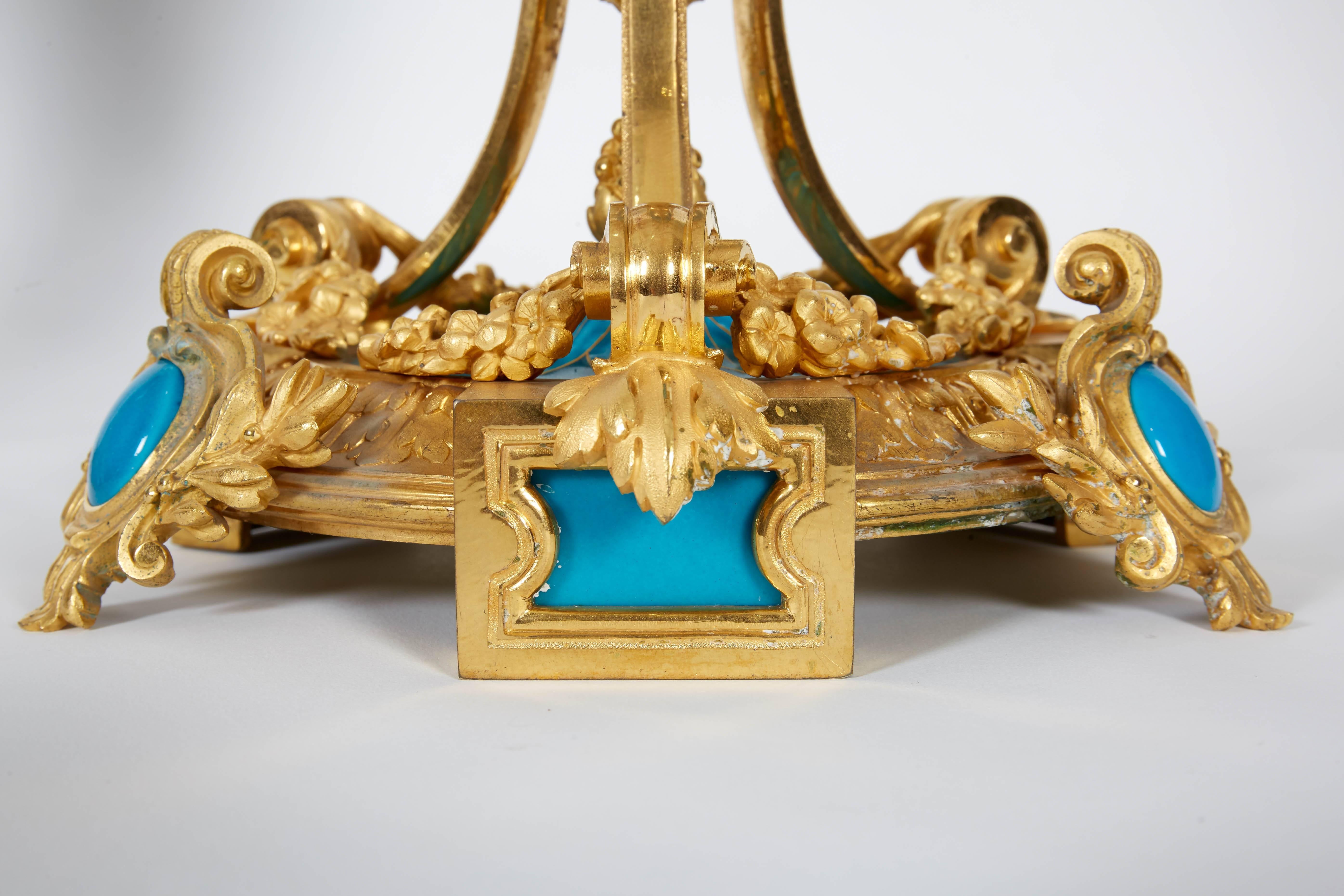 Exquisite Pair of French Ormolu and Turquoise Sevres Porcelain Candelabra 4