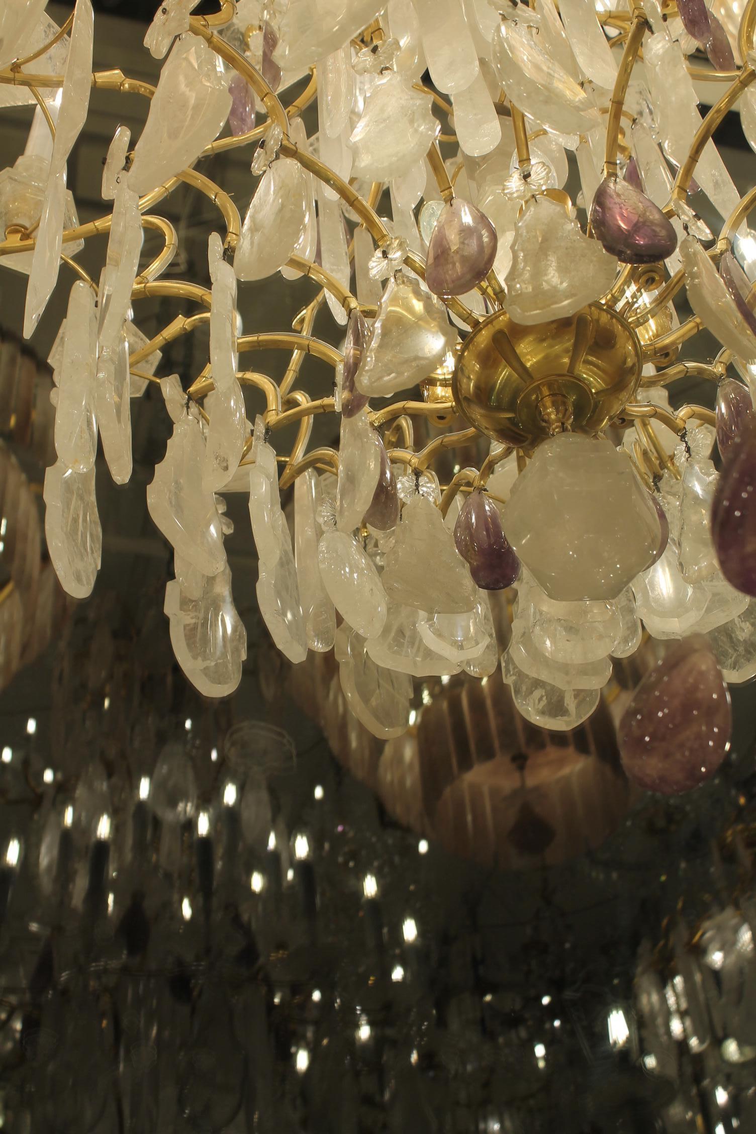 Beautiful French Bronze and Rock Crystal pair Chandeliers nd Amethyst For Sale 2