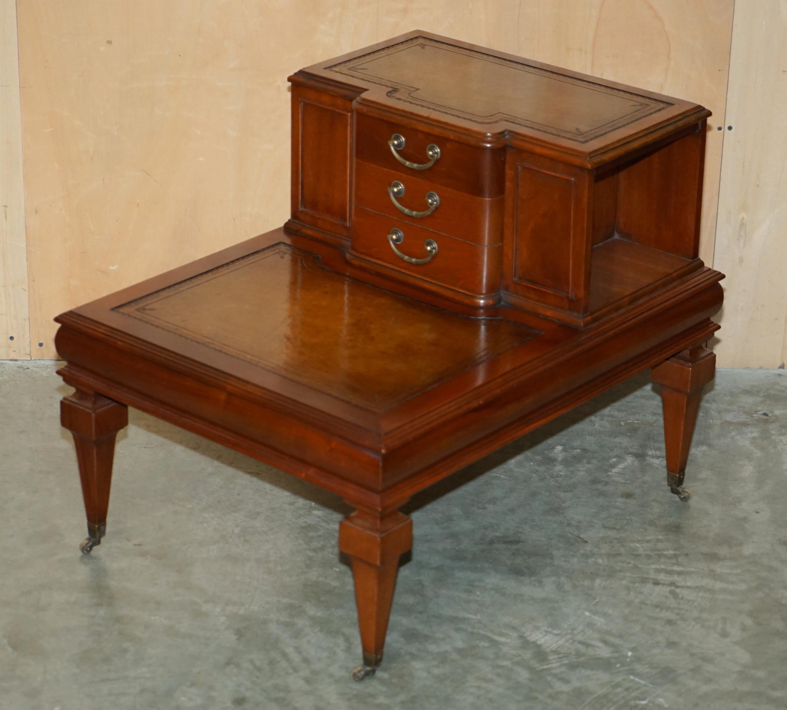 Regency EXQUISITE PAIR OF FULLY RESTORED BROWN LEATHER SIDE END BOOK TABLES WITH DRAWERs For Sale