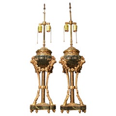 Exquisite Pair of Gilt Bronze and Marble Lamps