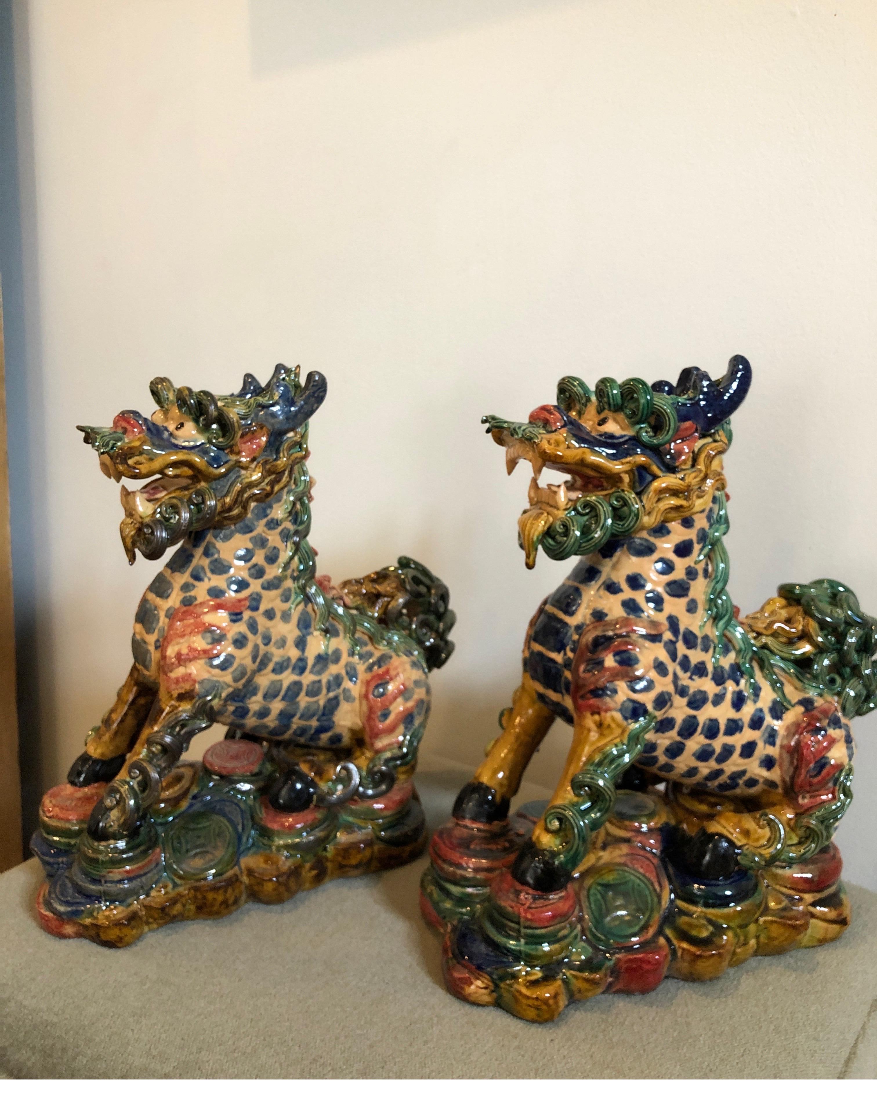 Exquisite Pair of Glazed Porcelain Foo Dogs For Sale 5