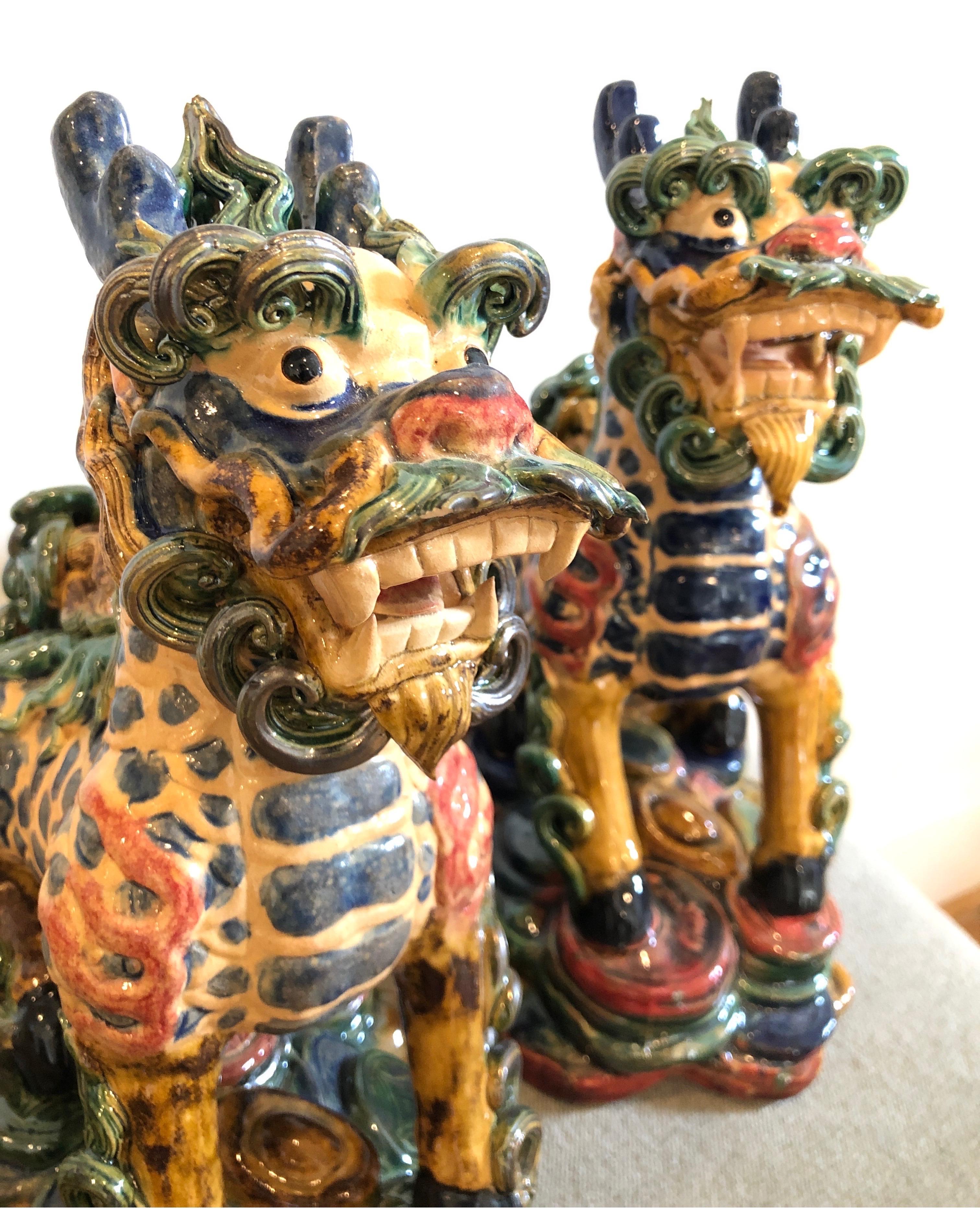Exquisite Pair of Glazed Porcelain Foo Dogs For Sale 6
