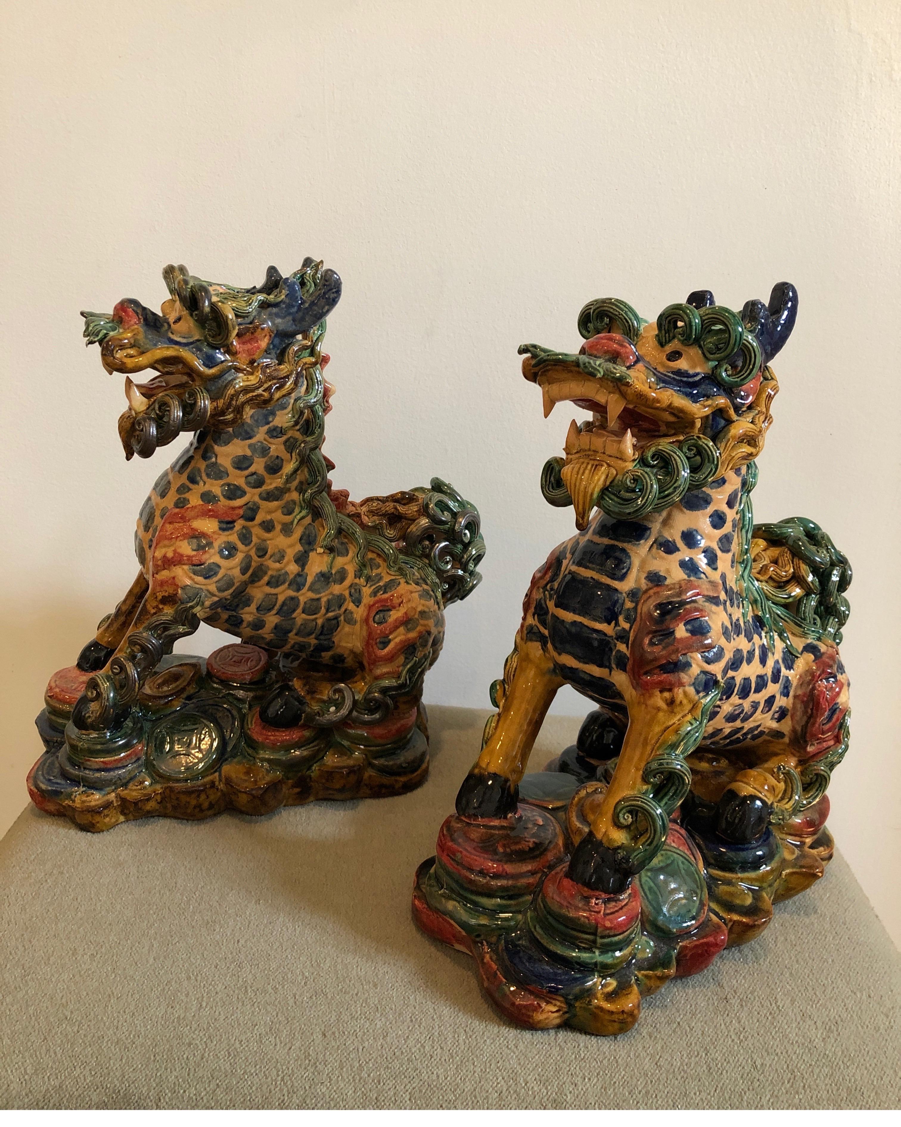 Exquisite Pair of Glazed Porcelain Foo Dogs For Sale 8