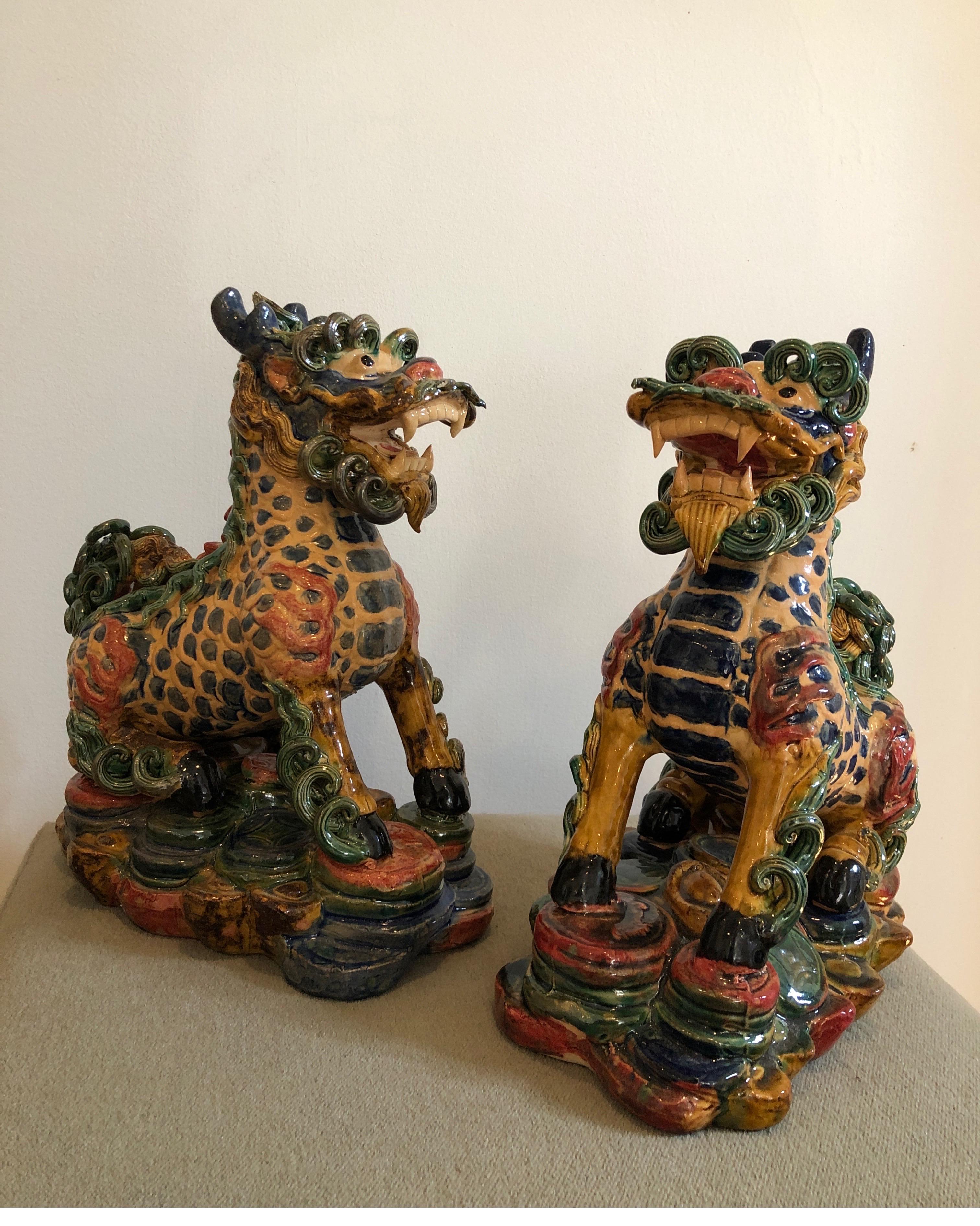 Exquisite Pair of Glazed Porcelain Foo Dogs For Sale 9