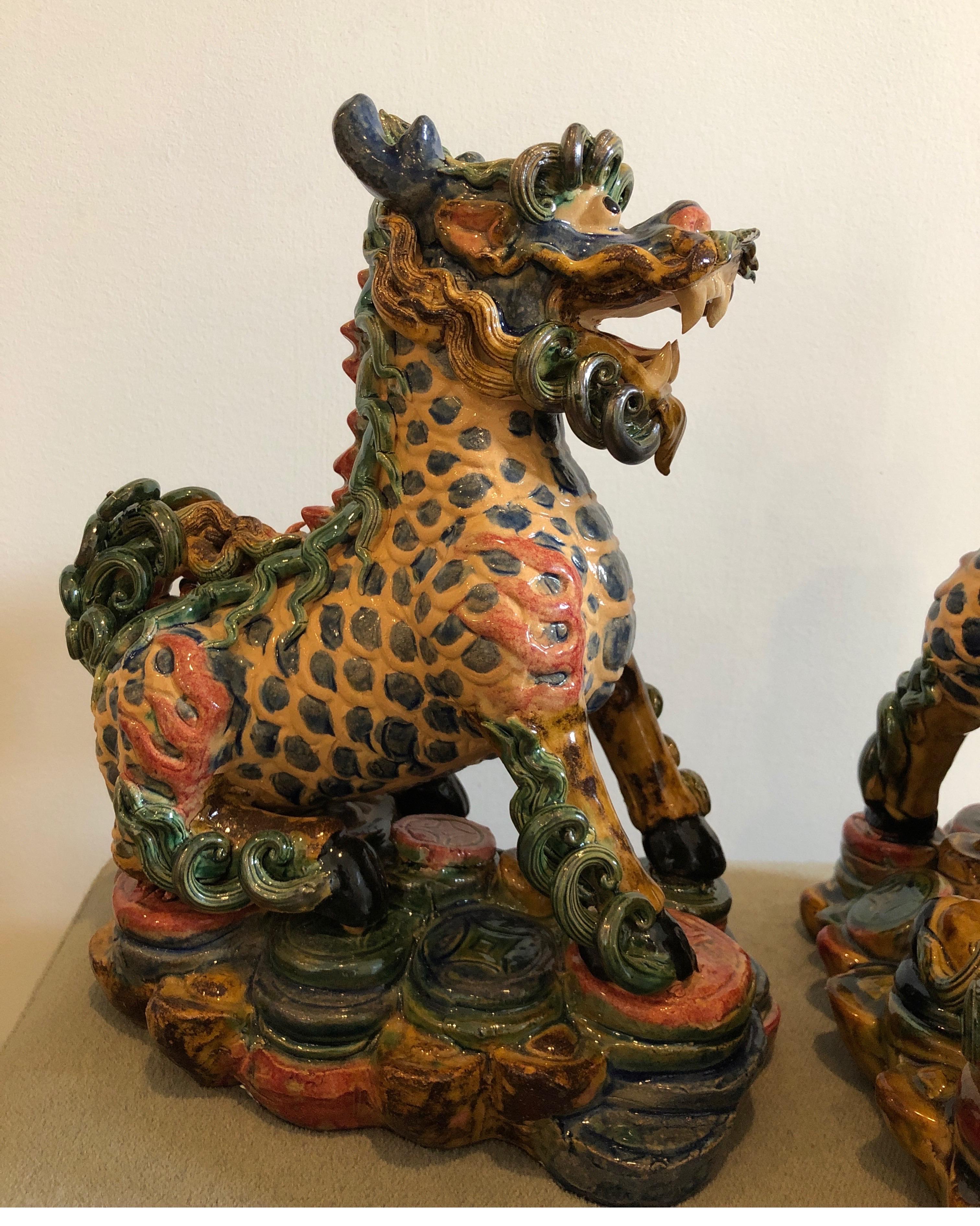 Exquisite Pair of Glazed Porcelain Foo Dogs For Sale 3