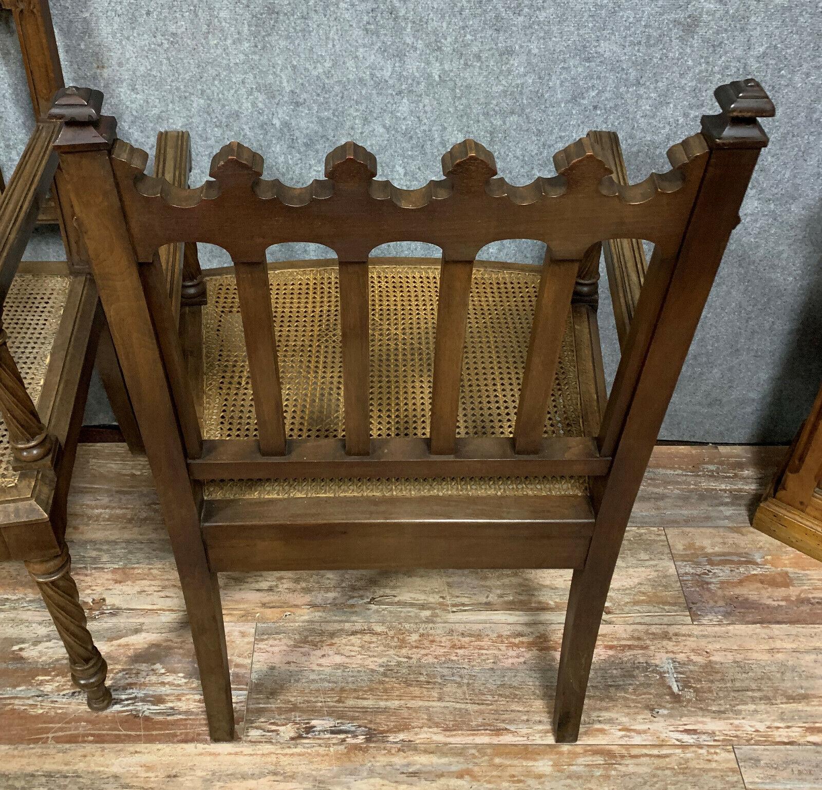Exquisite Pair of Gothic Walnut Armchairs, circa 1850 -1X21 For Sale 1