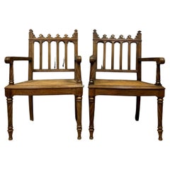 Antique Exquisite Pair of Gothic Walnut Armchairs, circa 1850 -1X21