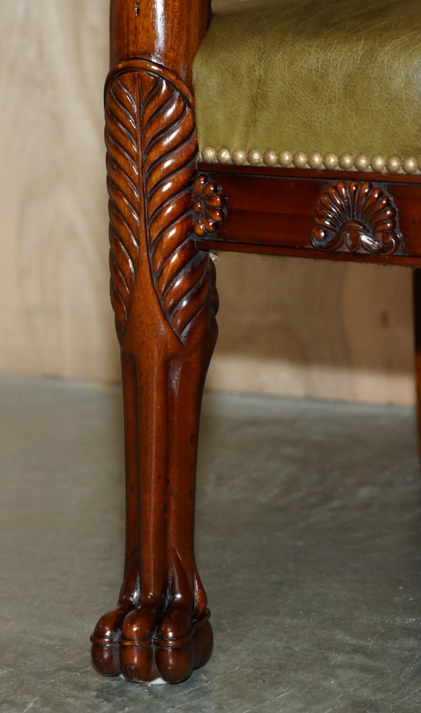 EXQUISITE PAIR OF HAND CARVED HARDWOOD LiBRARY ARMCHAIRS LION GRIFFON WING ARMS For Sale 3
