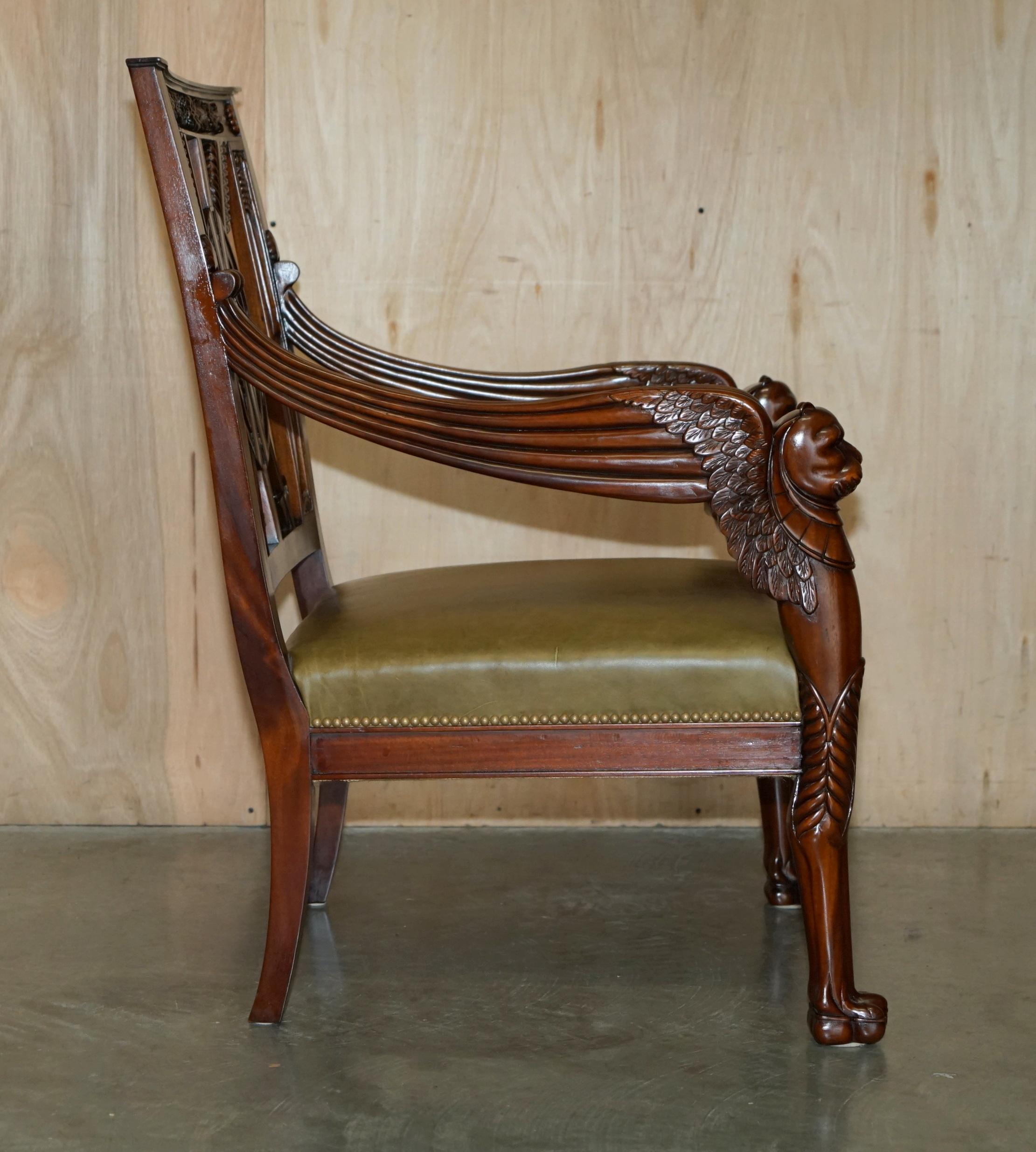 EXQUISITE PAIR OF HAND CARVED HARDWOOD LiBRARY ARMCHAIRS LION GRIFFON WING ARMS For Sale 8