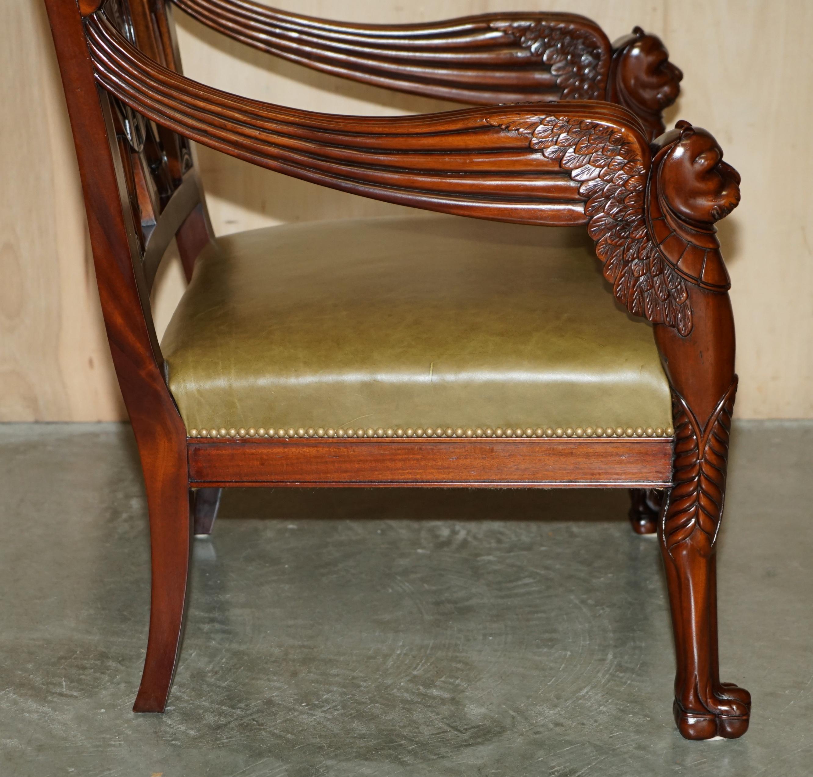 EXQUISITE PAIR OF HAND CARVED HARDWOOD LiBRARY ARMCHAIRS LION GRIFFON WING ARMS For Sale 9