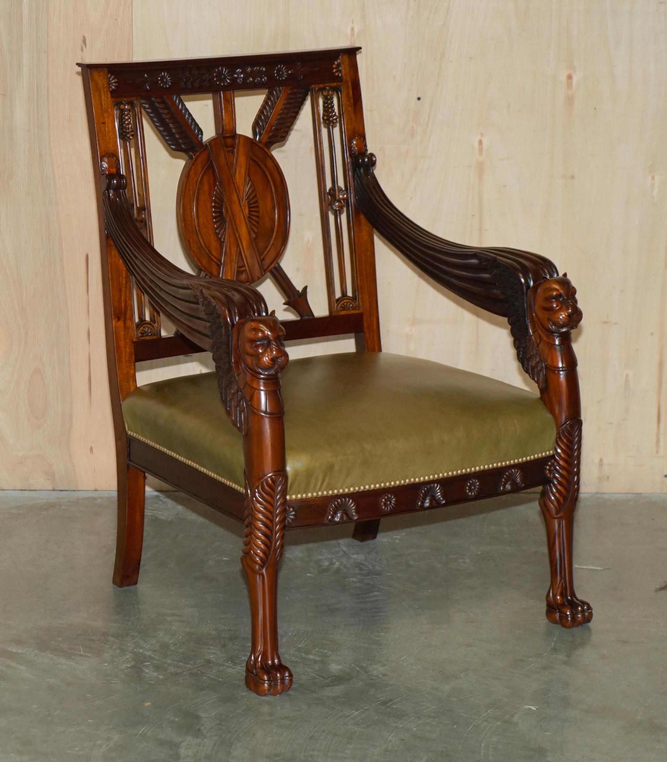 EXQUISITE PAIR OF HAND CARVED HARDWOOD LiBRARY ARMCHAIRS LION GRIFFON WING ARMS For Sale 13
