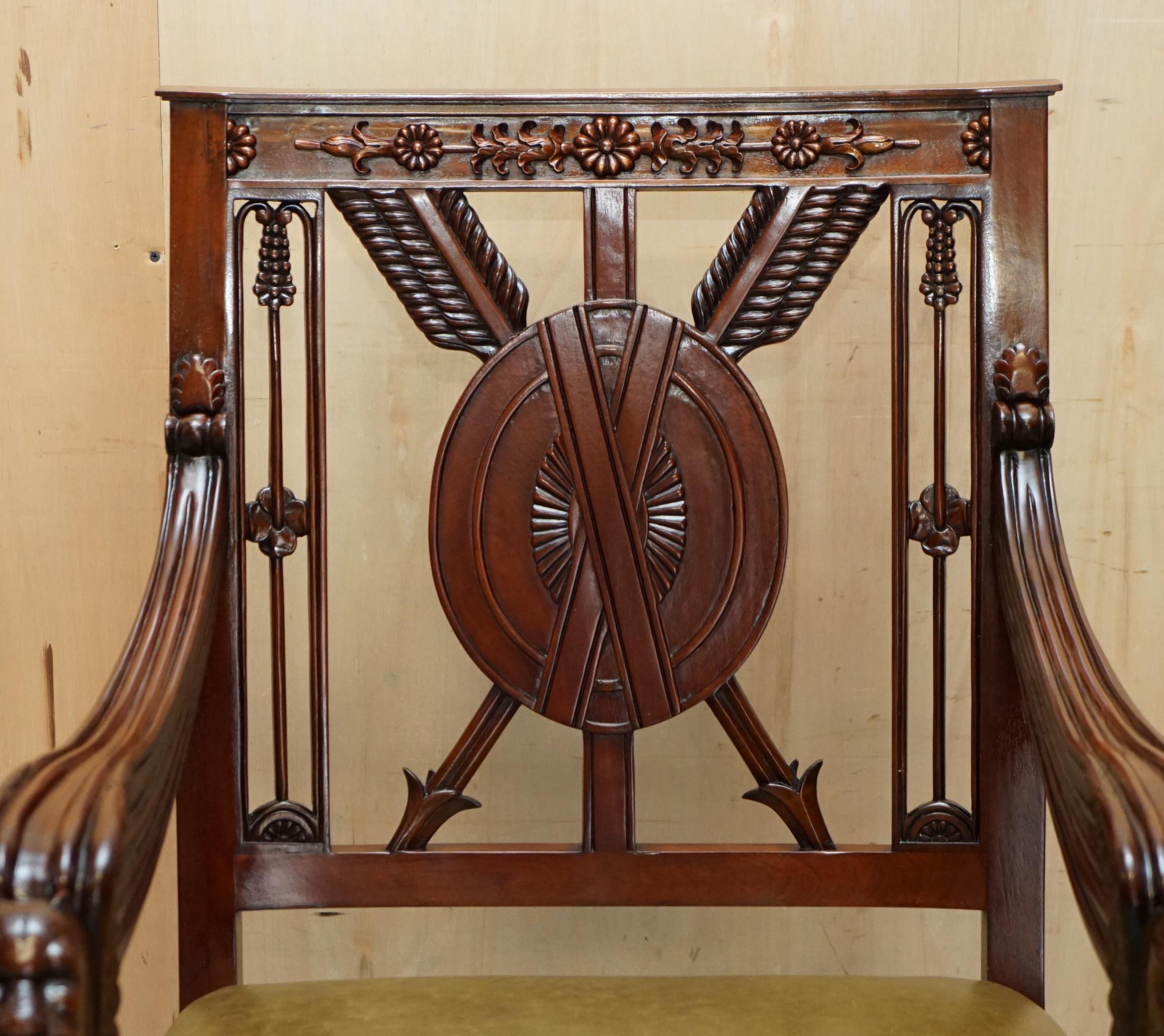 Gothic EXQUISITE PAIR OF HAND CARVED HARDWOOD LiBRARY ARMCHAIRS LION GRIFFON WING ARMS For Sale