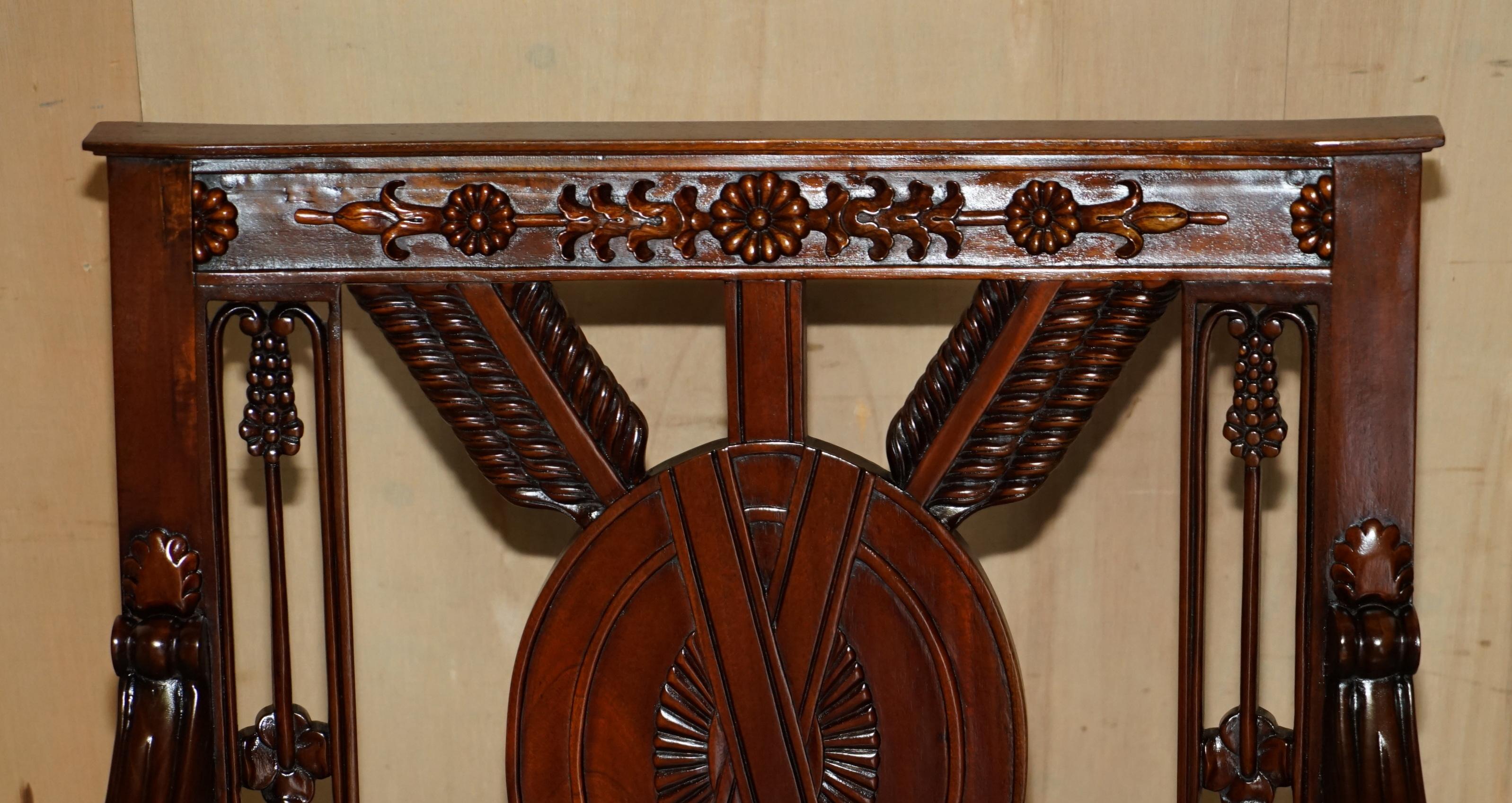 Hand-Crafted EXQUISITE PAIR OF HAND CARVED HARDWOOD LiBRARY ARMCHAIRS LION GRIFFON WING ARMS For Sale